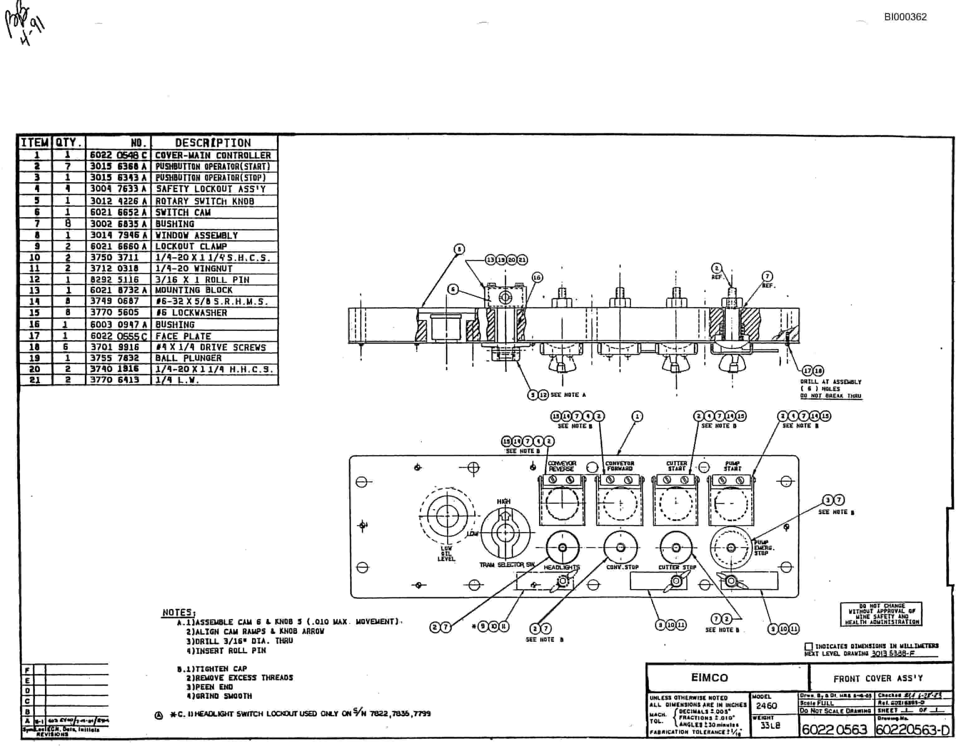 Bucyrus 2460-2 Drum Miner Parts Catalog BI000362-5