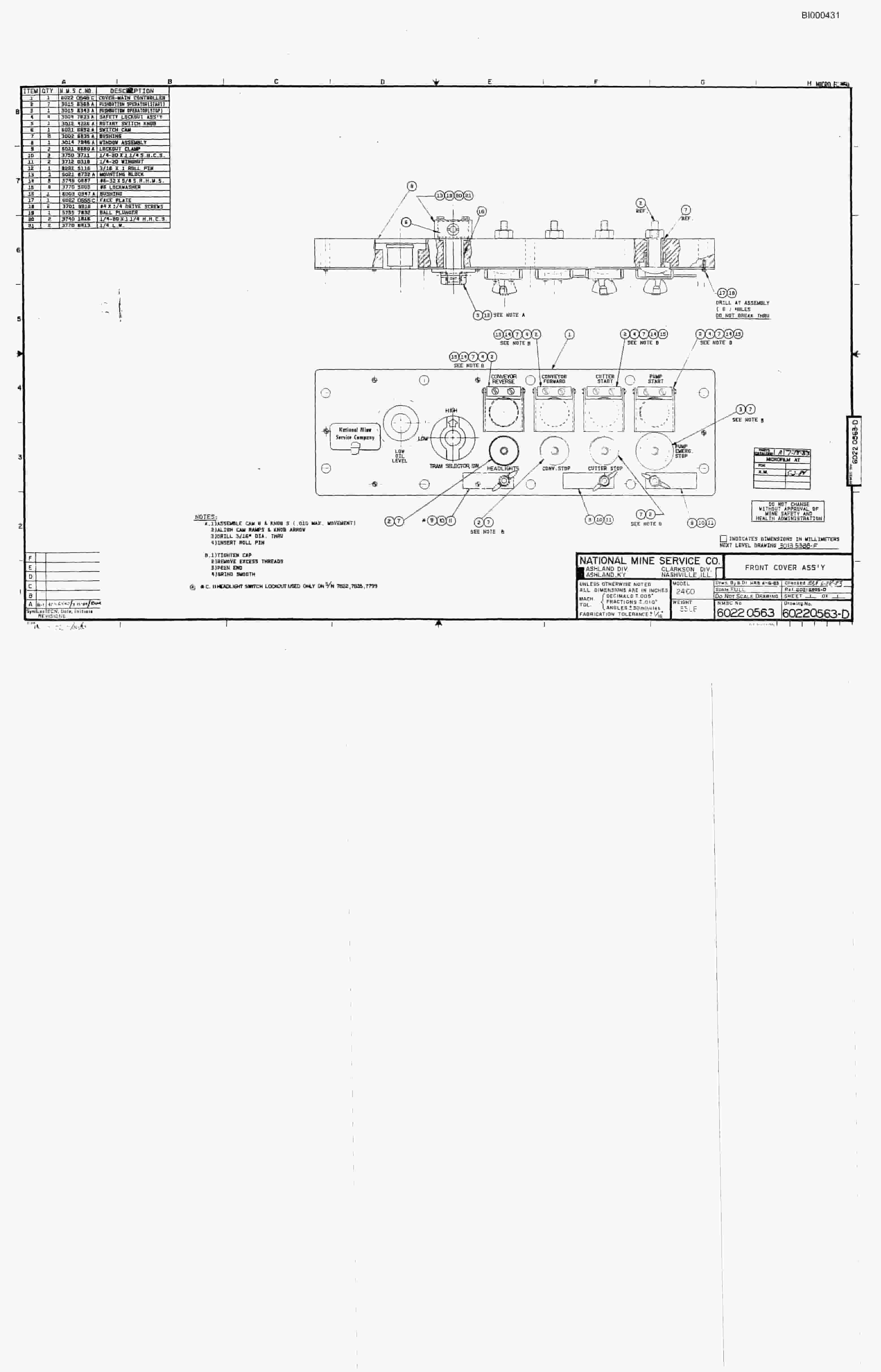 Bucyrus 2460-2 Drum Miner Parts Catalog BI000431-4