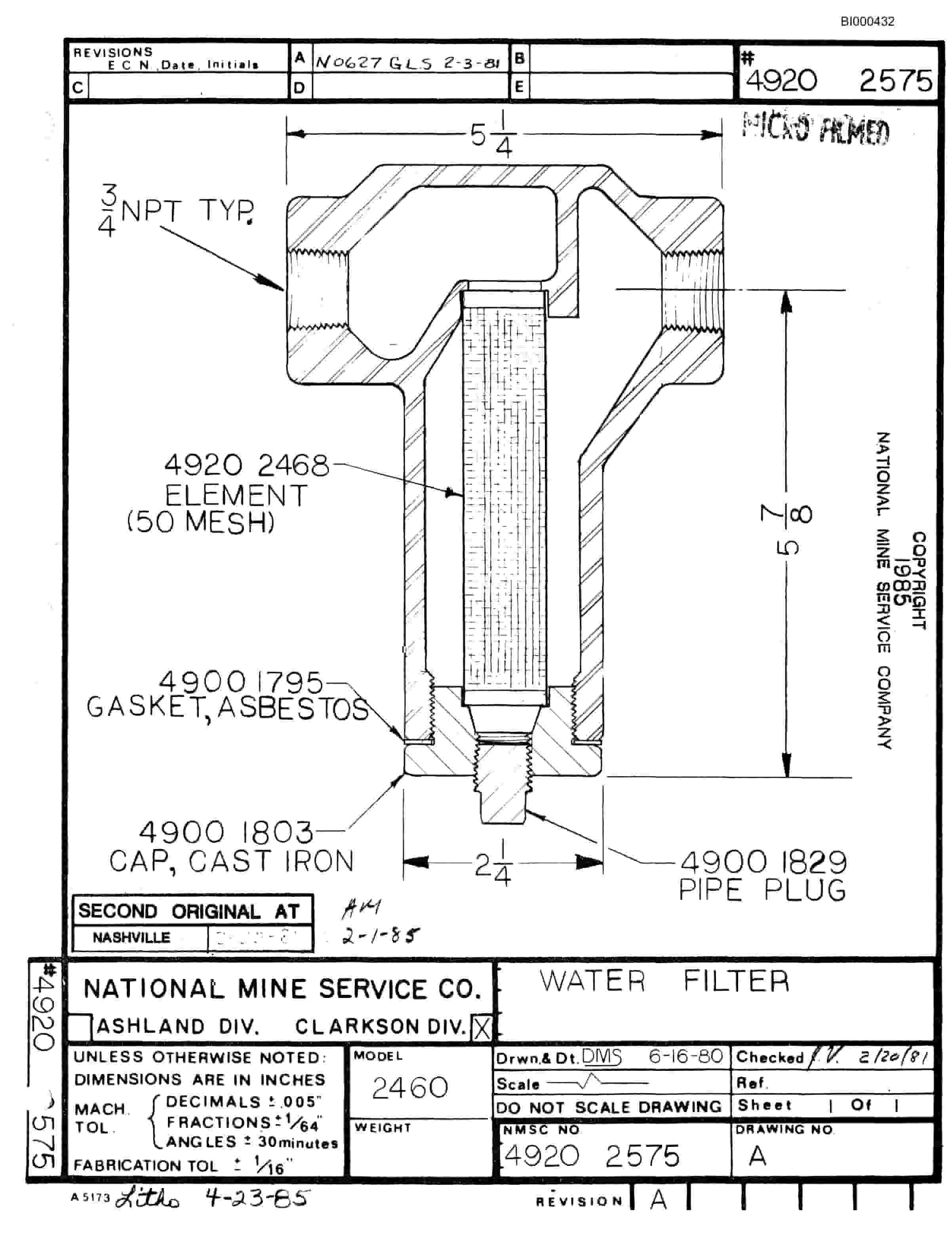Bucyrus 2460-2 Drum Miner Parts Catalog BI000432-2