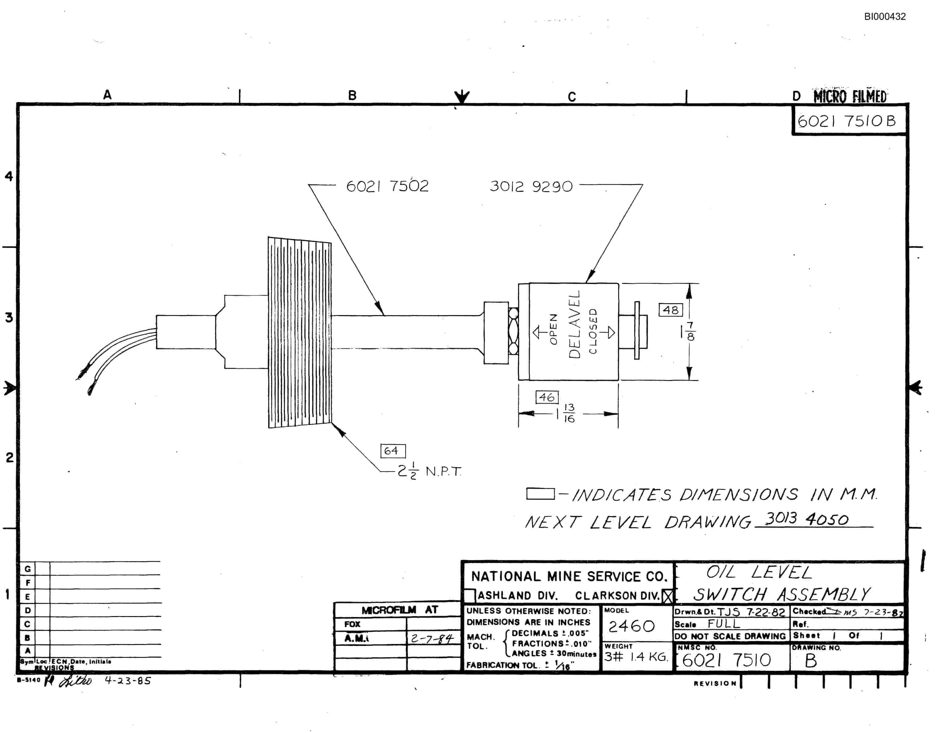 Bucyrus 2460-2 Drum Miner Parts Catalog BI000432-5
