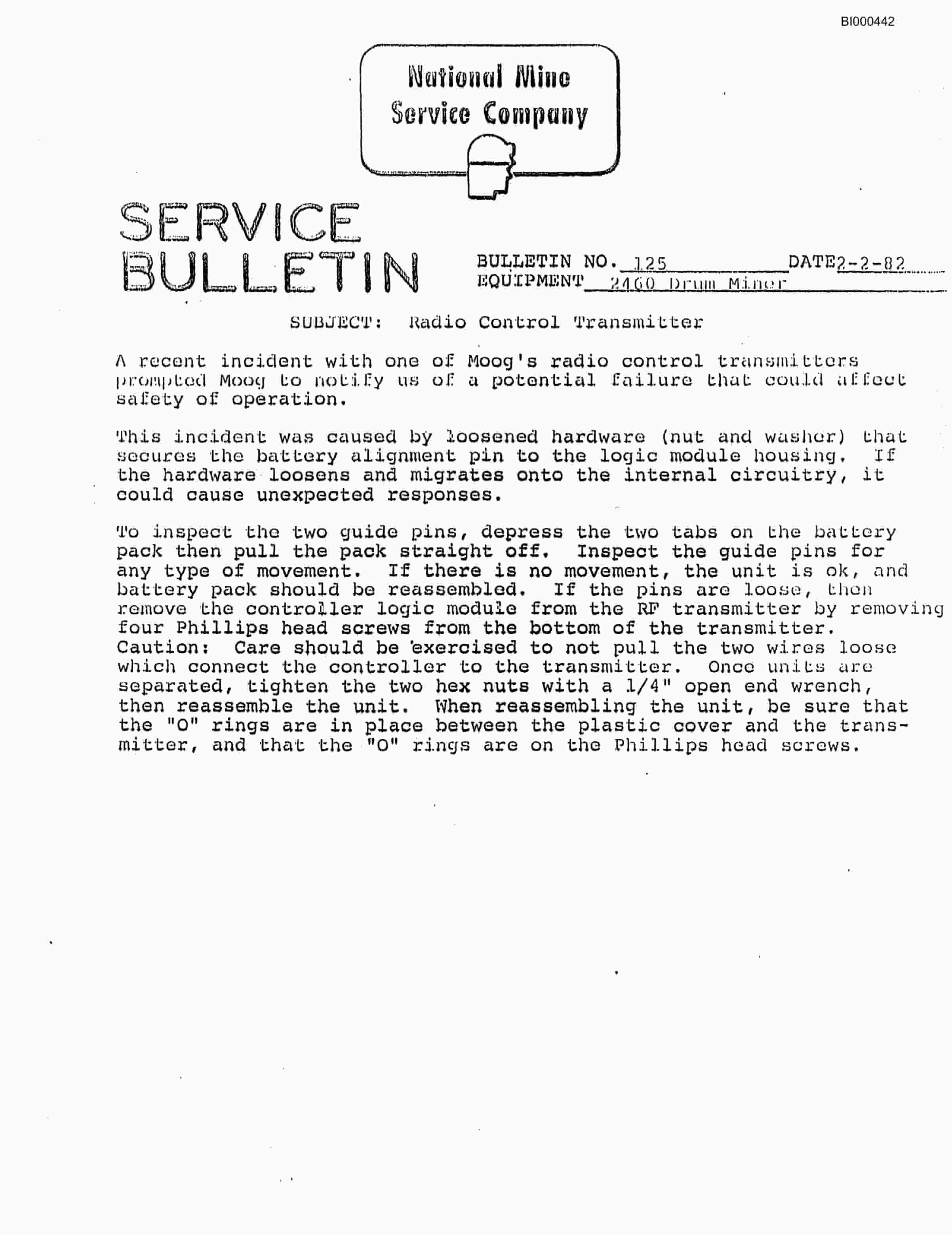 Bucyrus 2460-2 Drum Miner Parts Catalog BI000442-2