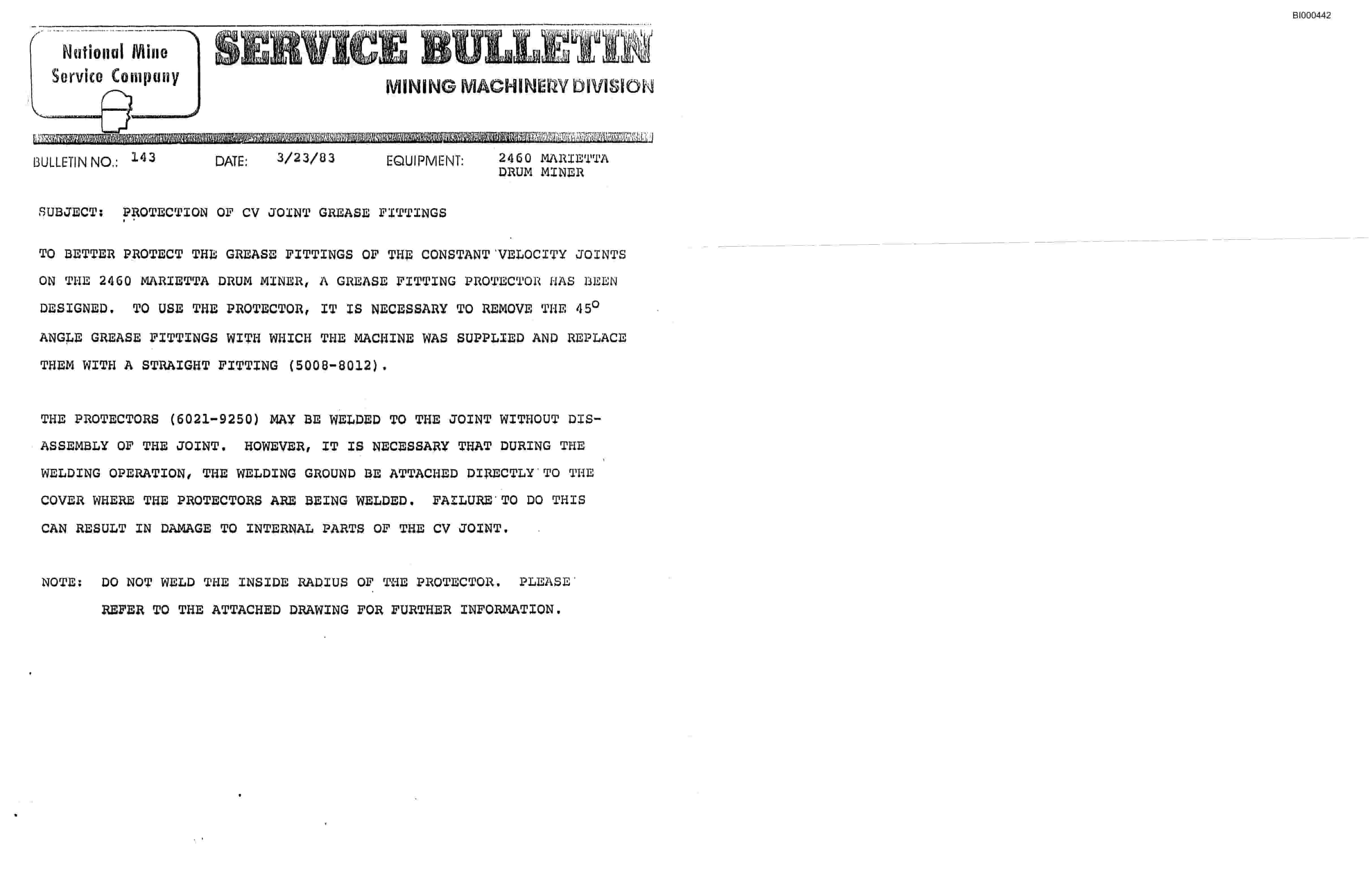 Bucyrus 2460-2 Drum Miner Parts Catalog BI000442-3