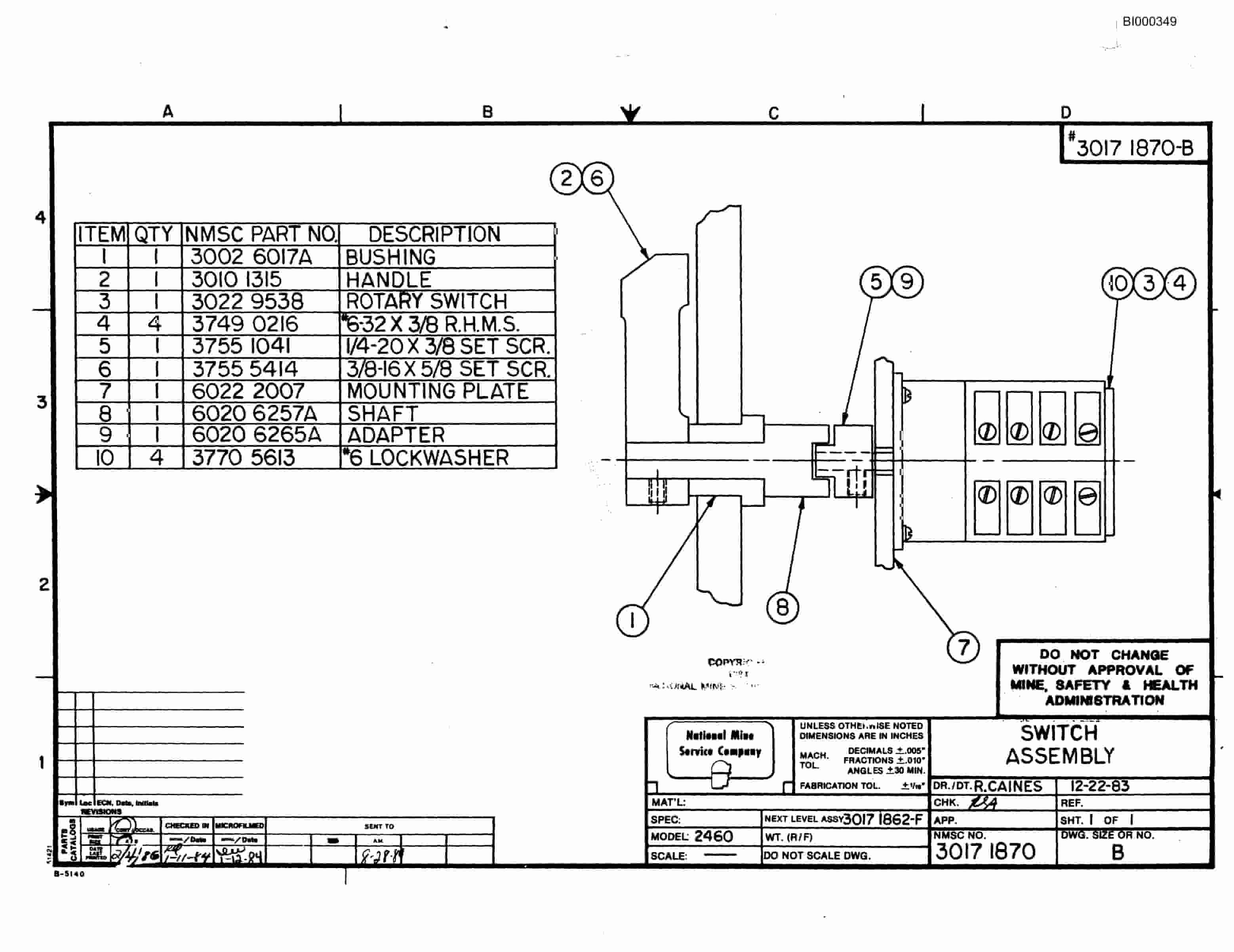 Bucyrus 2460-2 Miner Parts Catalog BI000349-5