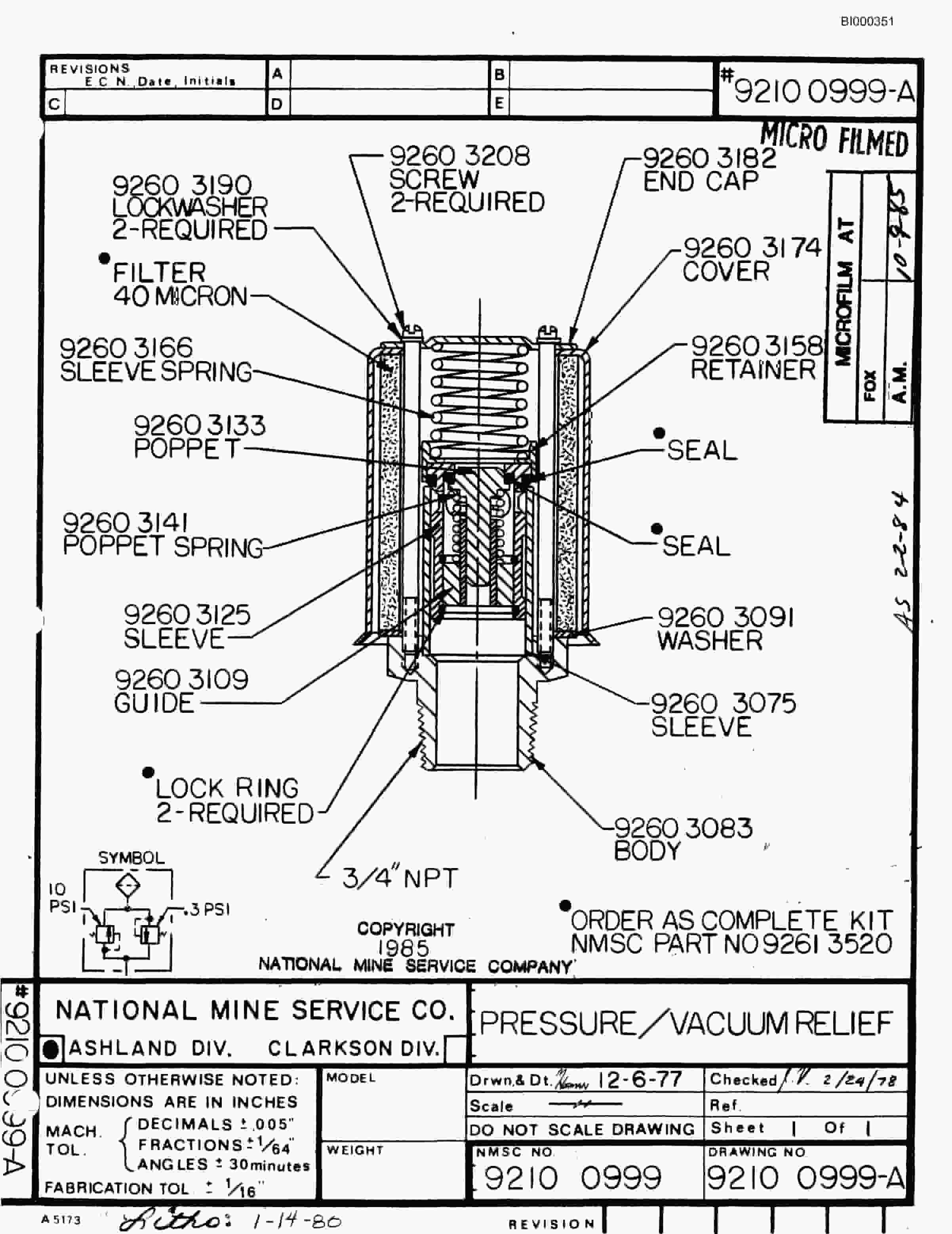 Bucyrus 2460-2 Miner Parts Catalog BI000351-2