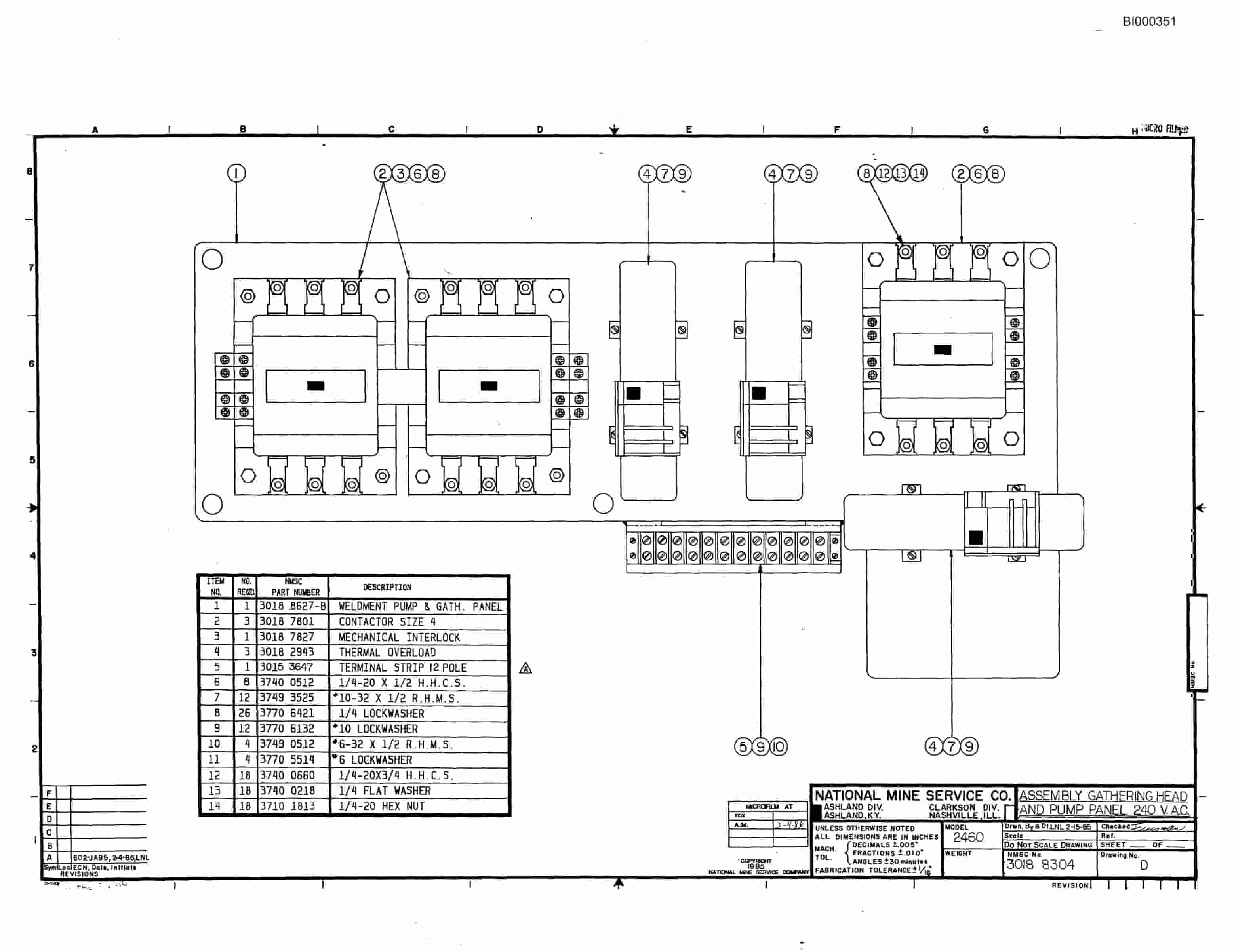 Bucyrus 2460-2 Miner Parts Catalog BI000351-3