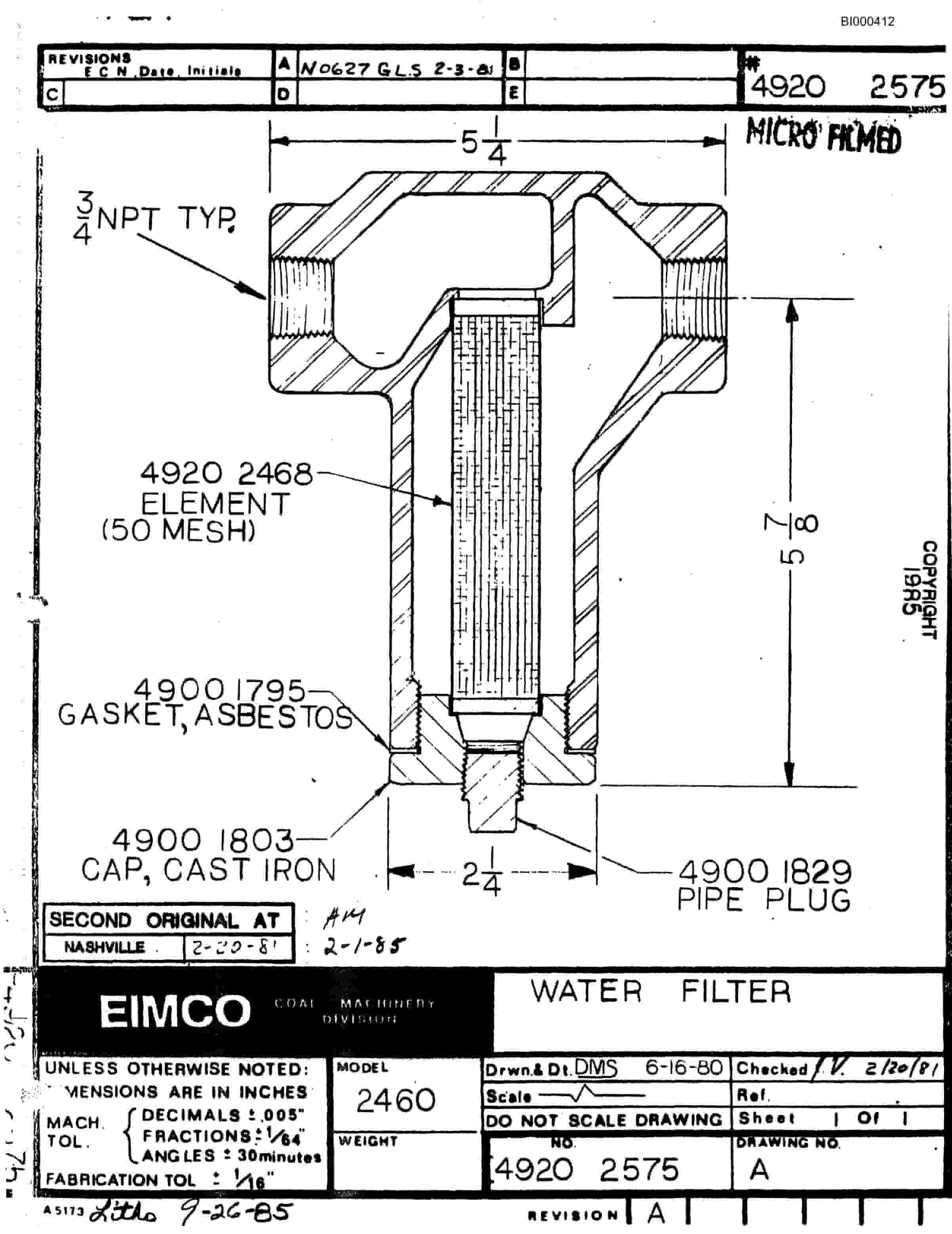 Bucyrus 2460 Drum Miner Parts Catalog BI000412-2