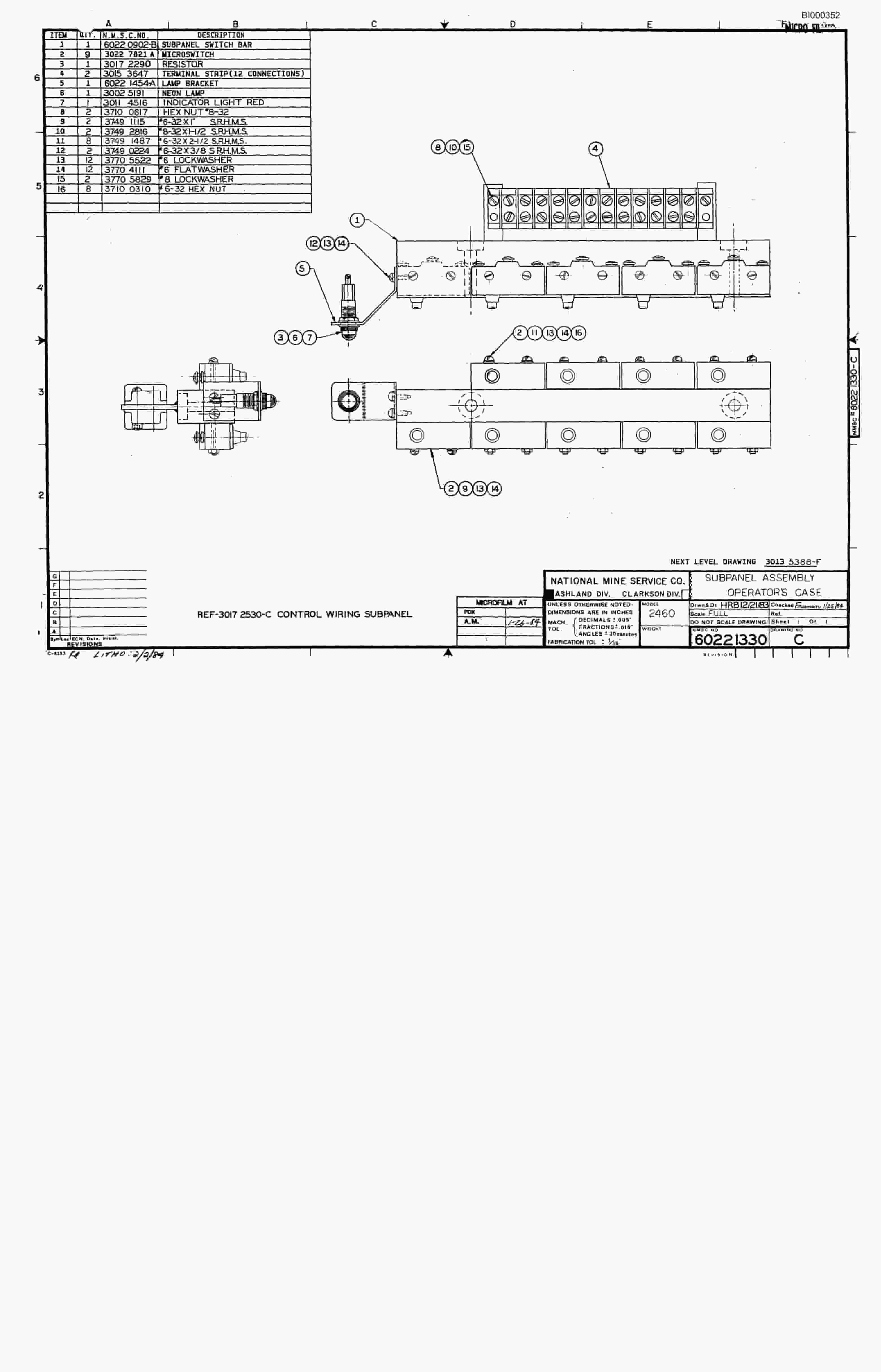 Bucyrus 2460 Miner Parts Catalog BI000352-5