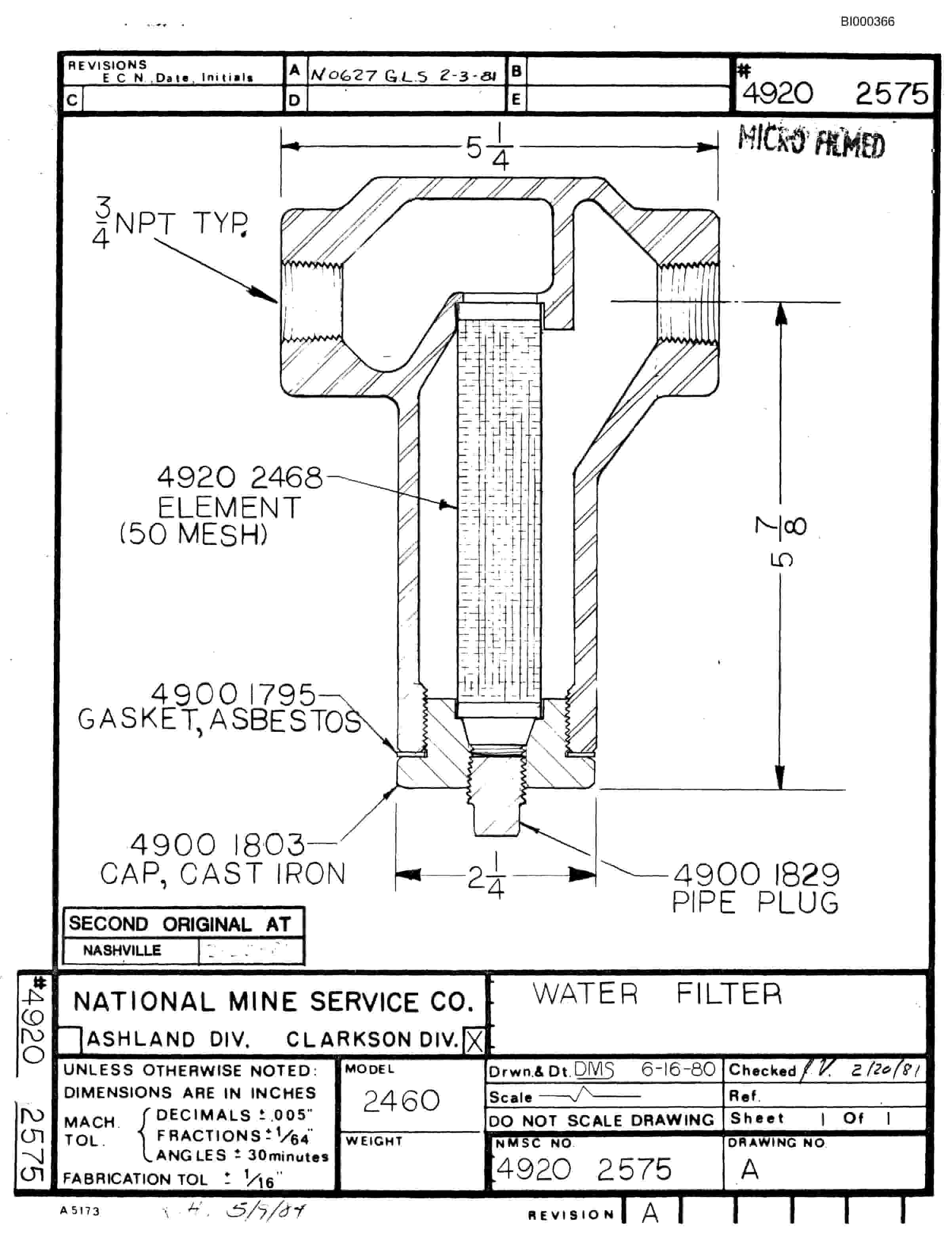 Bucyrus 2460 Miner Parts Catalog BI000366-2