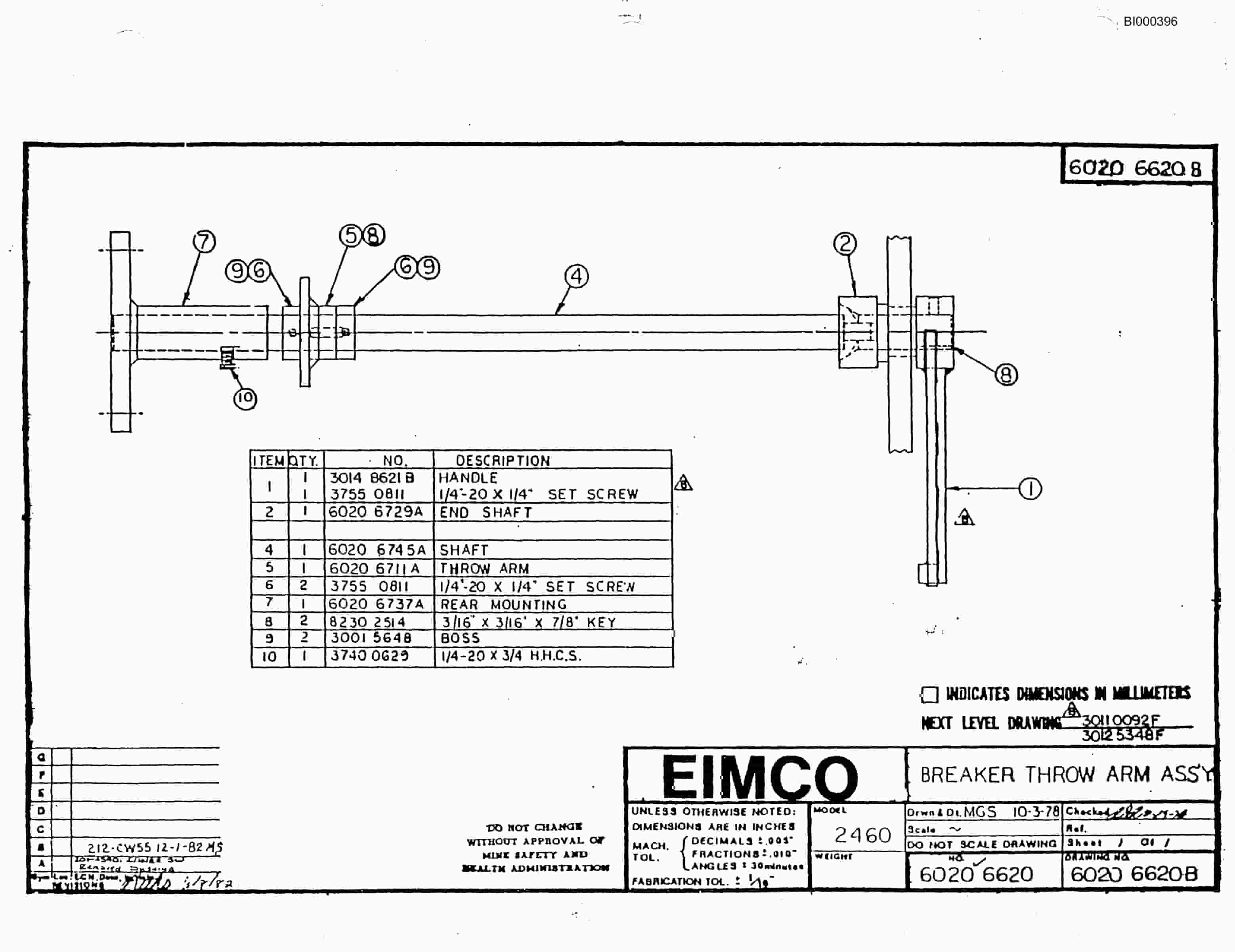 Bucyrus 2460 Miner Parts Catalog BI000396-4