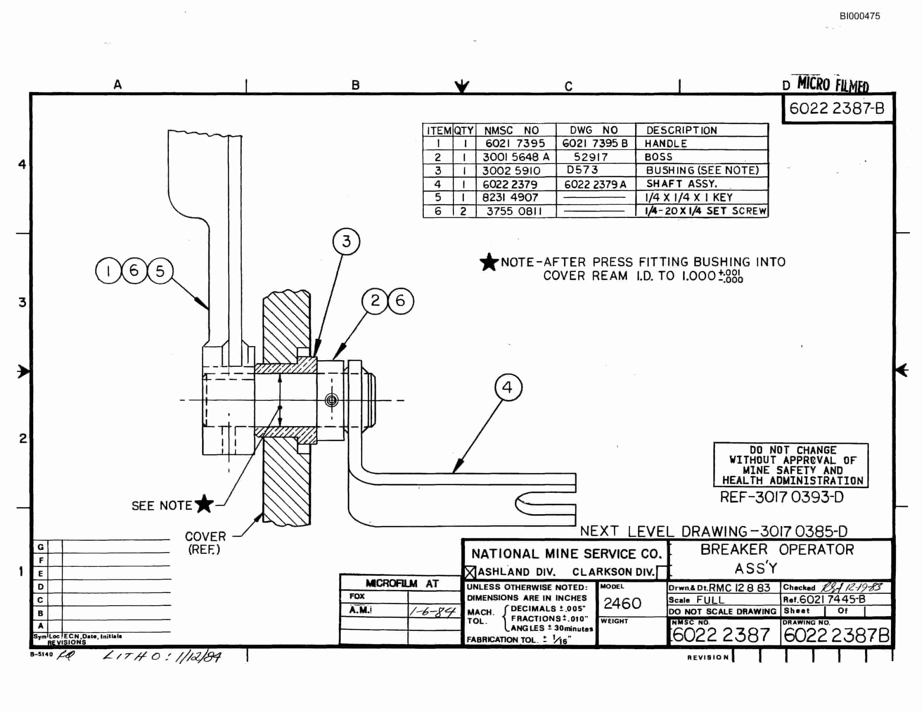 Bucyrus 2460 Miner Parts Catalog BI000475-4