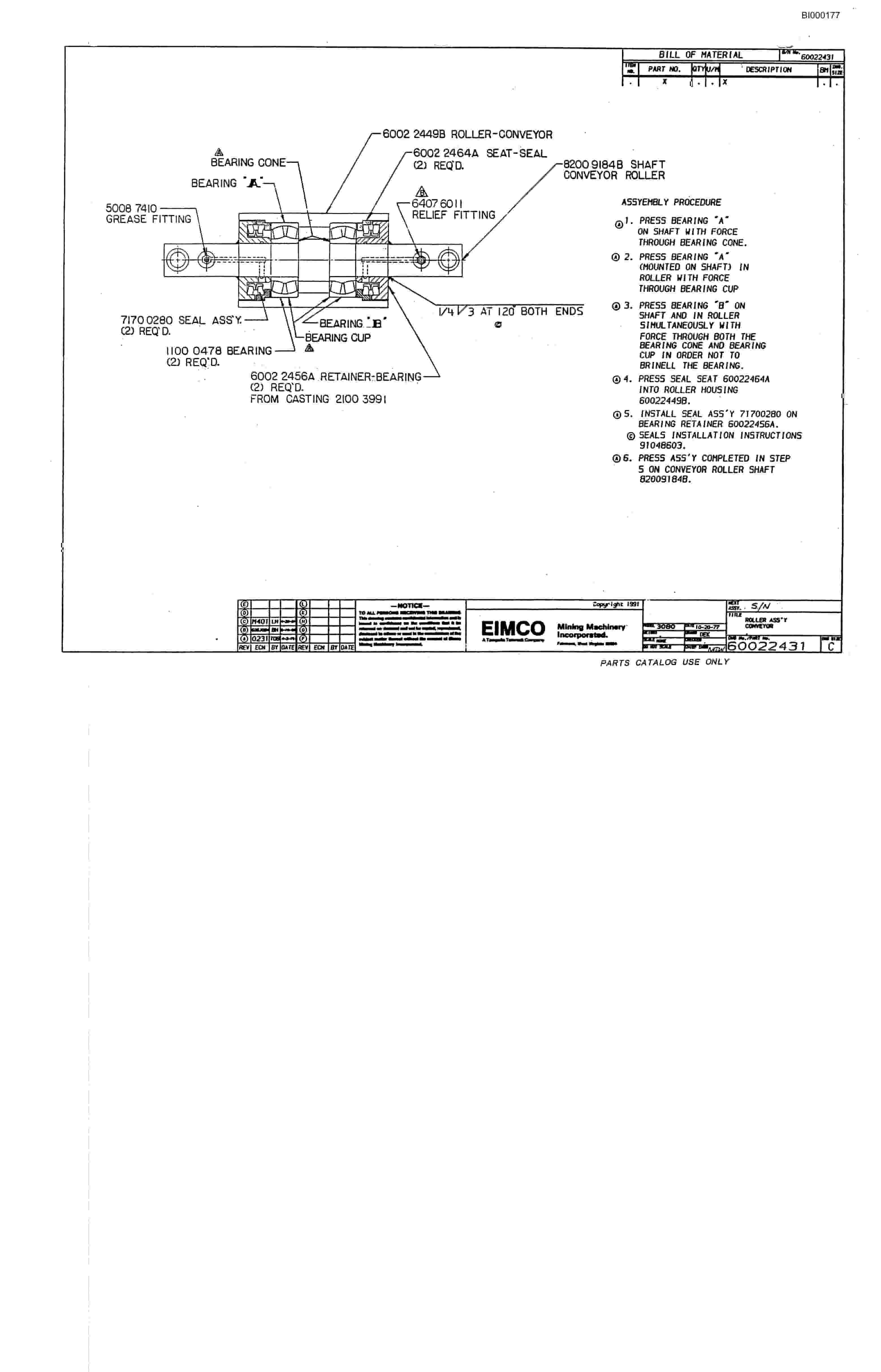 Bucyrus 2480-2 Drum Miner Parts Catalog BI000177-5