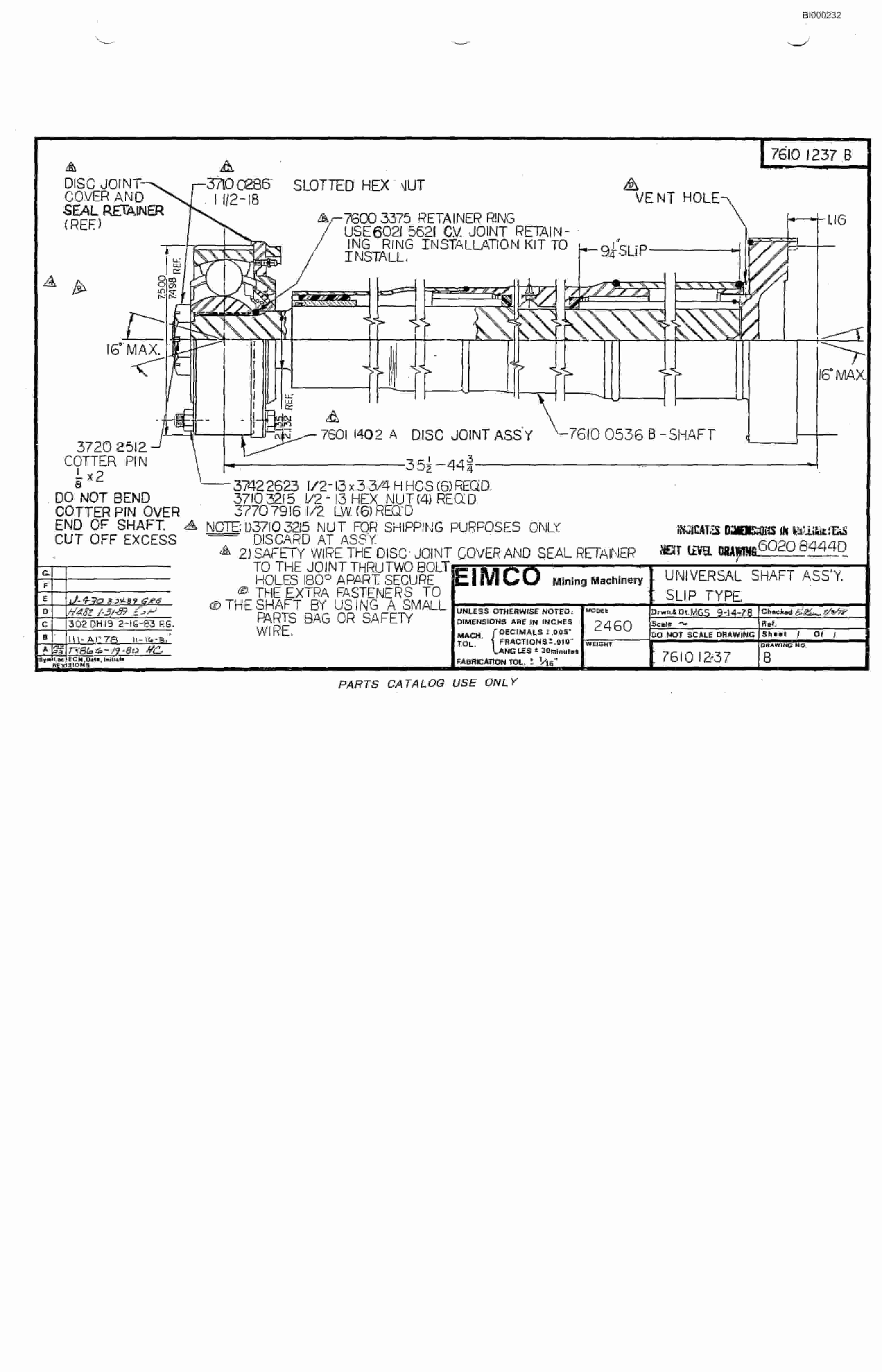Bucyrus 2480-2 Drum Miner Parts Catalog BI000232-5