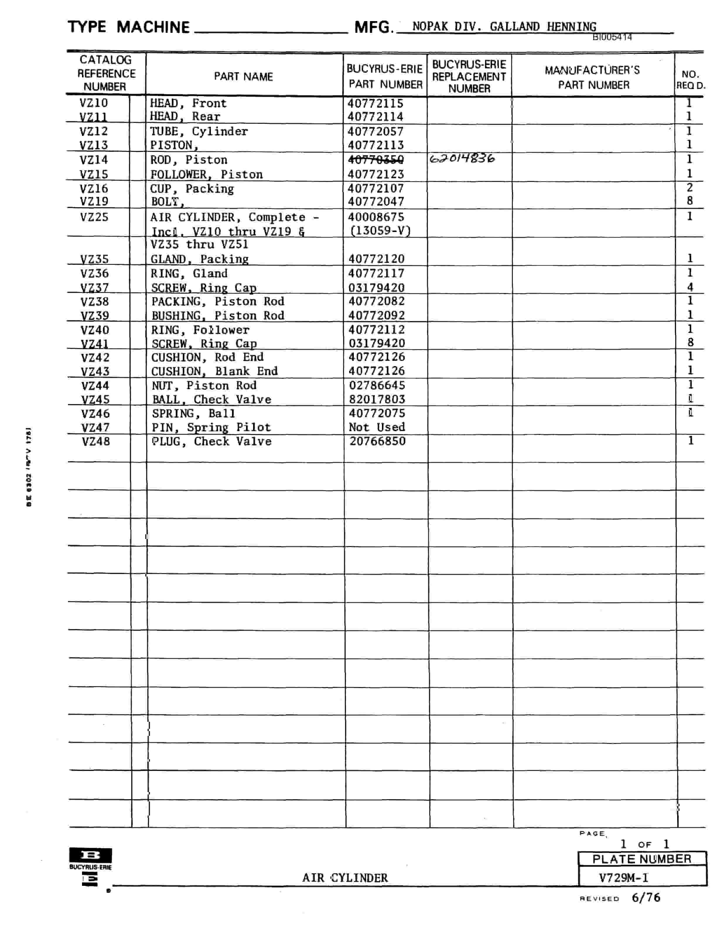 Bucyrus 2550W Parts Catalog BI005414-3