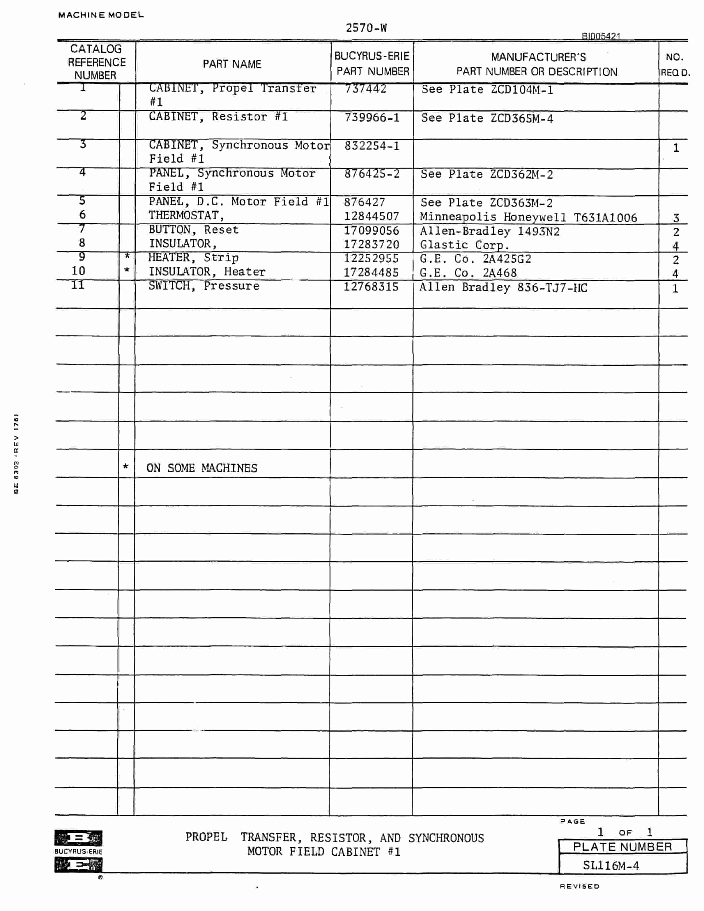 Bucyrus 2570W Dragline Parts Catalog BI005421-2