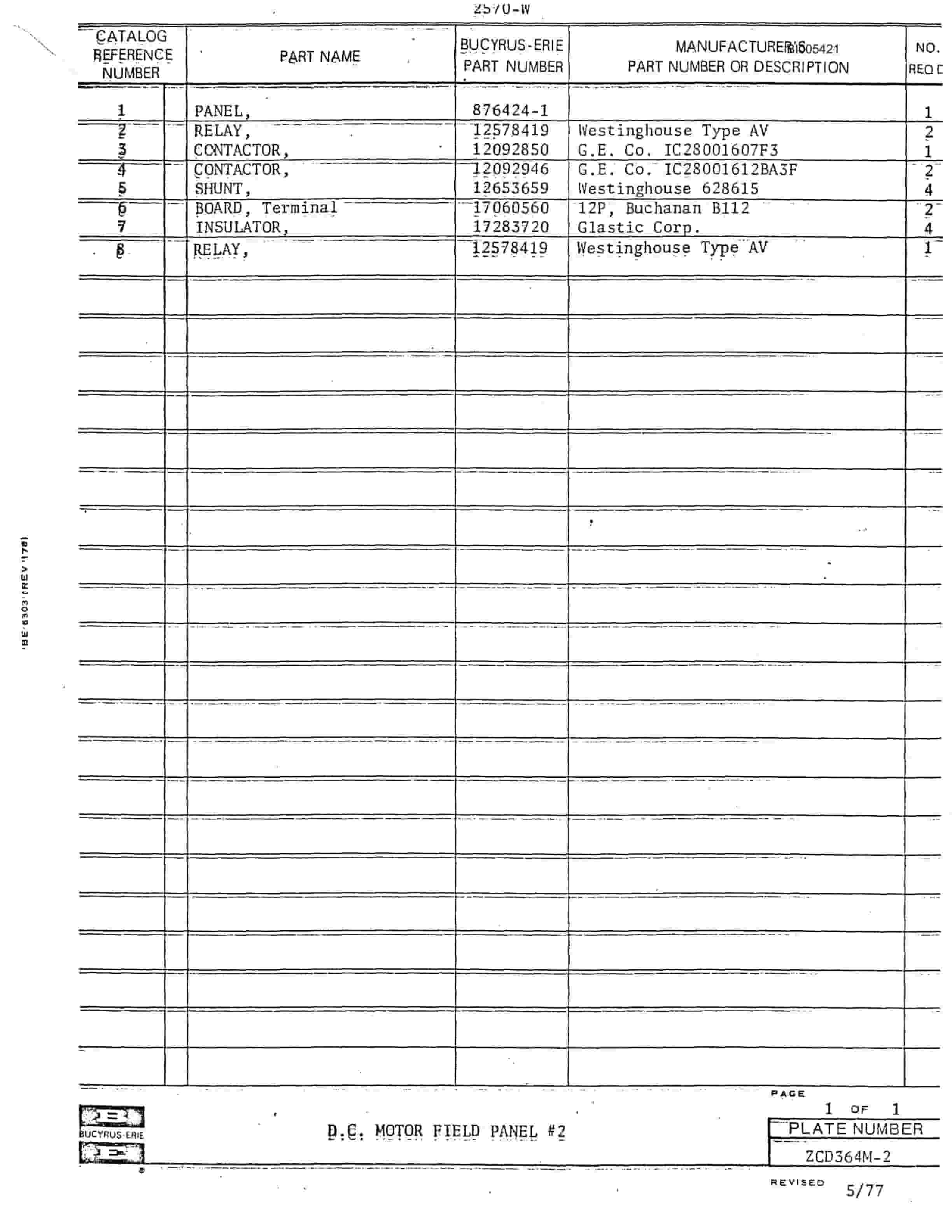 Bucyrus 2570W Dragline Parts Catalog BI005421-3