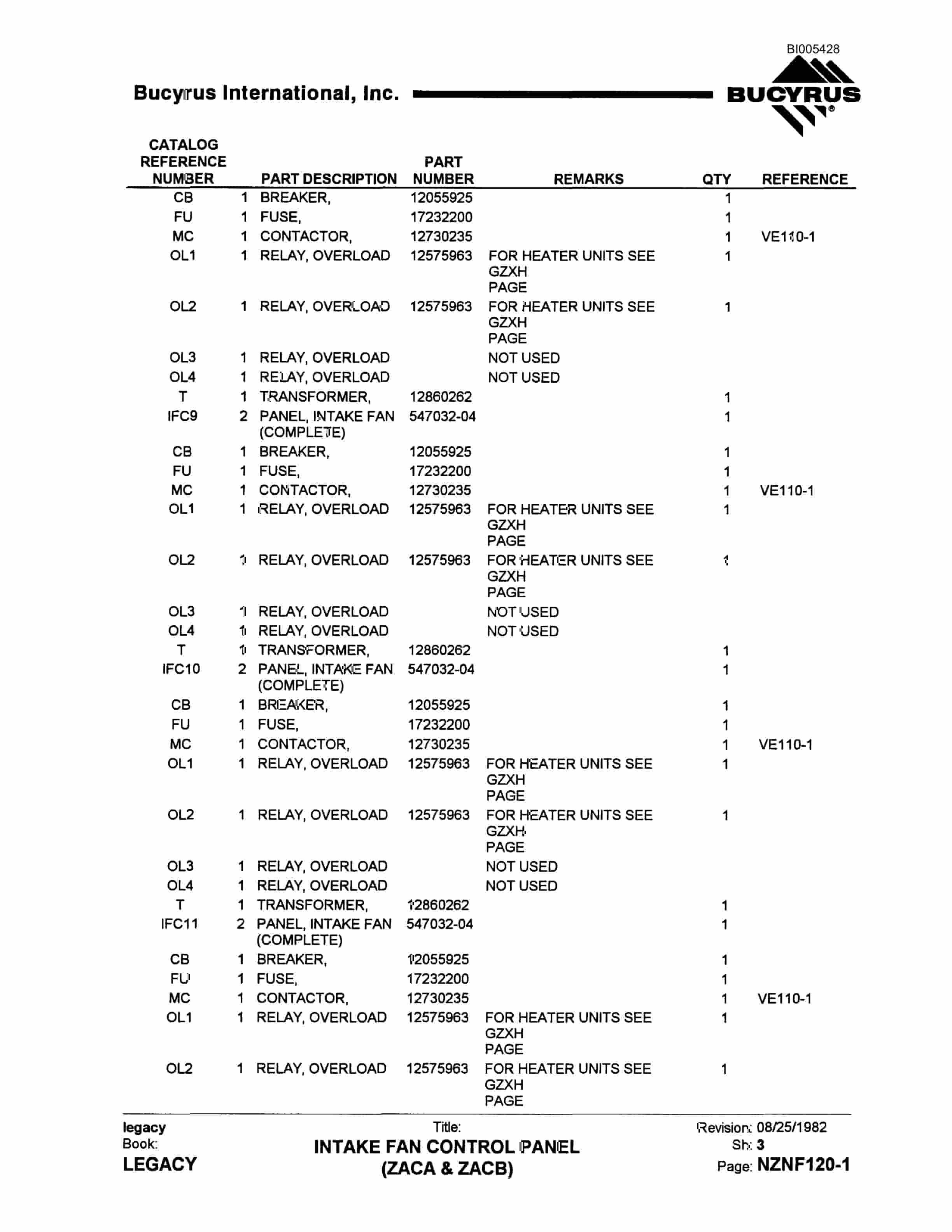 Bucyrus 2570W Dragline Parts Catalog BI005428-3