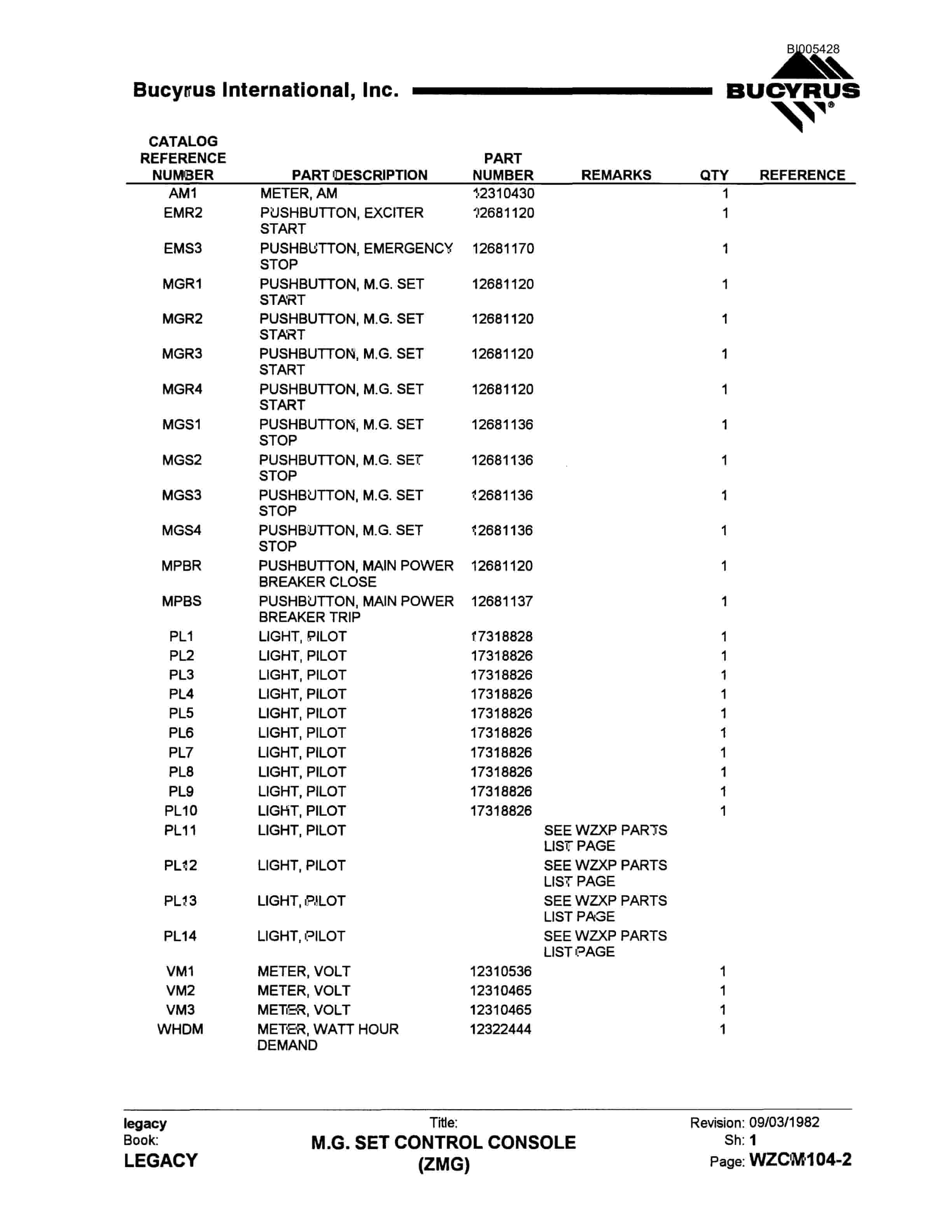 Bucyrus 2570W Dragline Parts Catalog BI005428-4