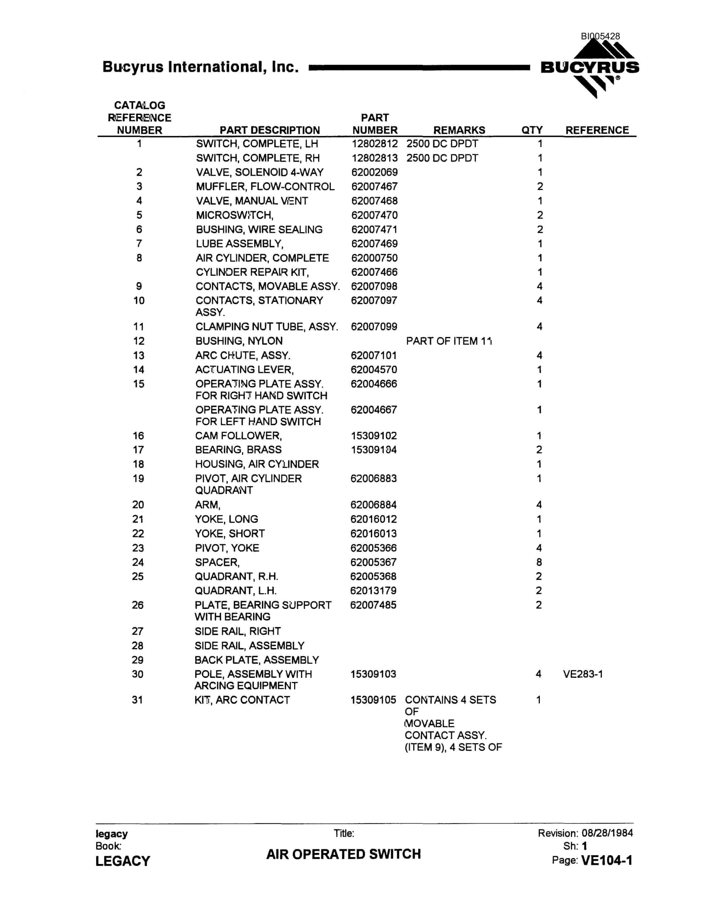 Bucyrus 2570W Dragline Parts Catalog BI005428-5
