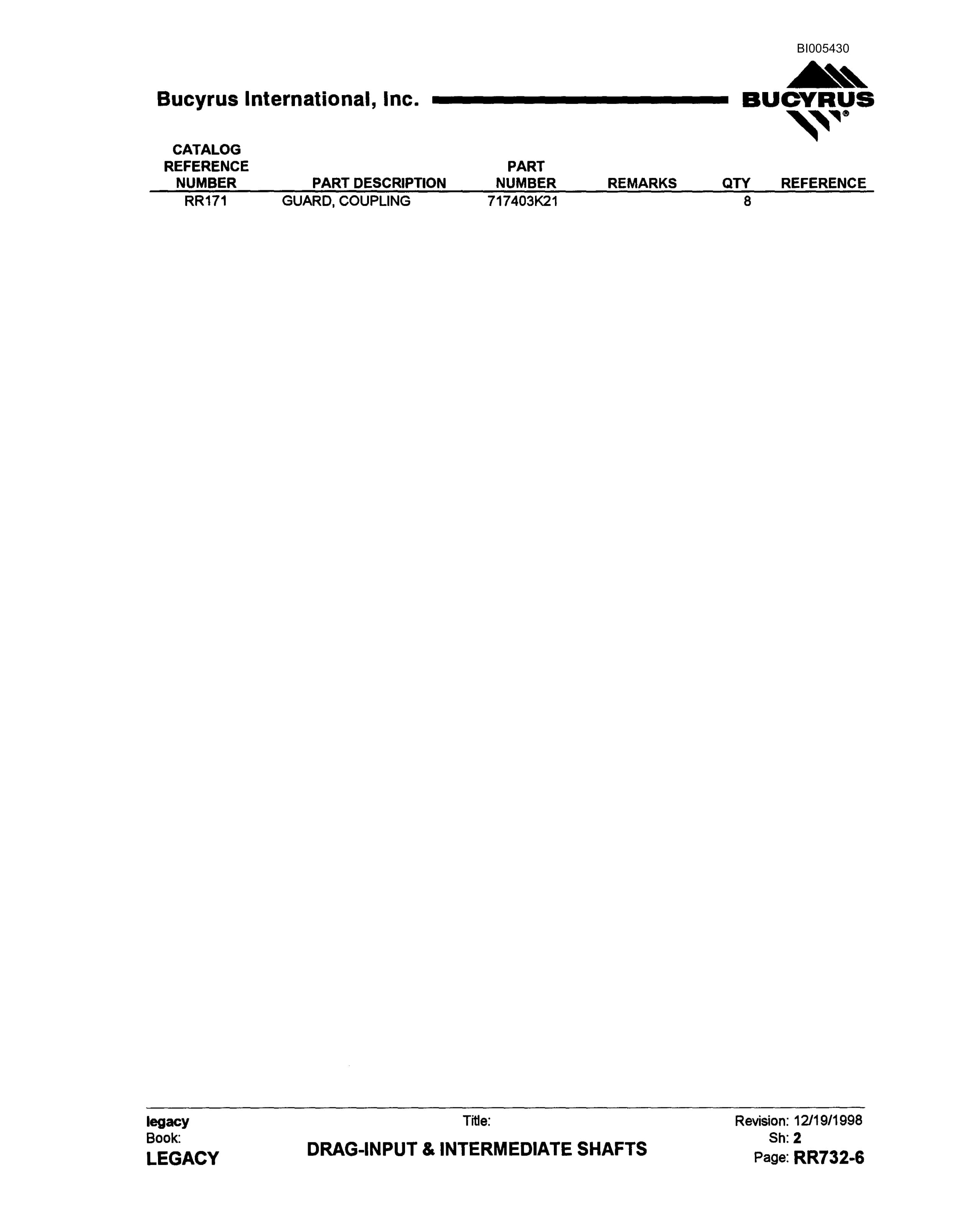 Bucyrus 2570W Dragline Parts Catalog BI005430-3