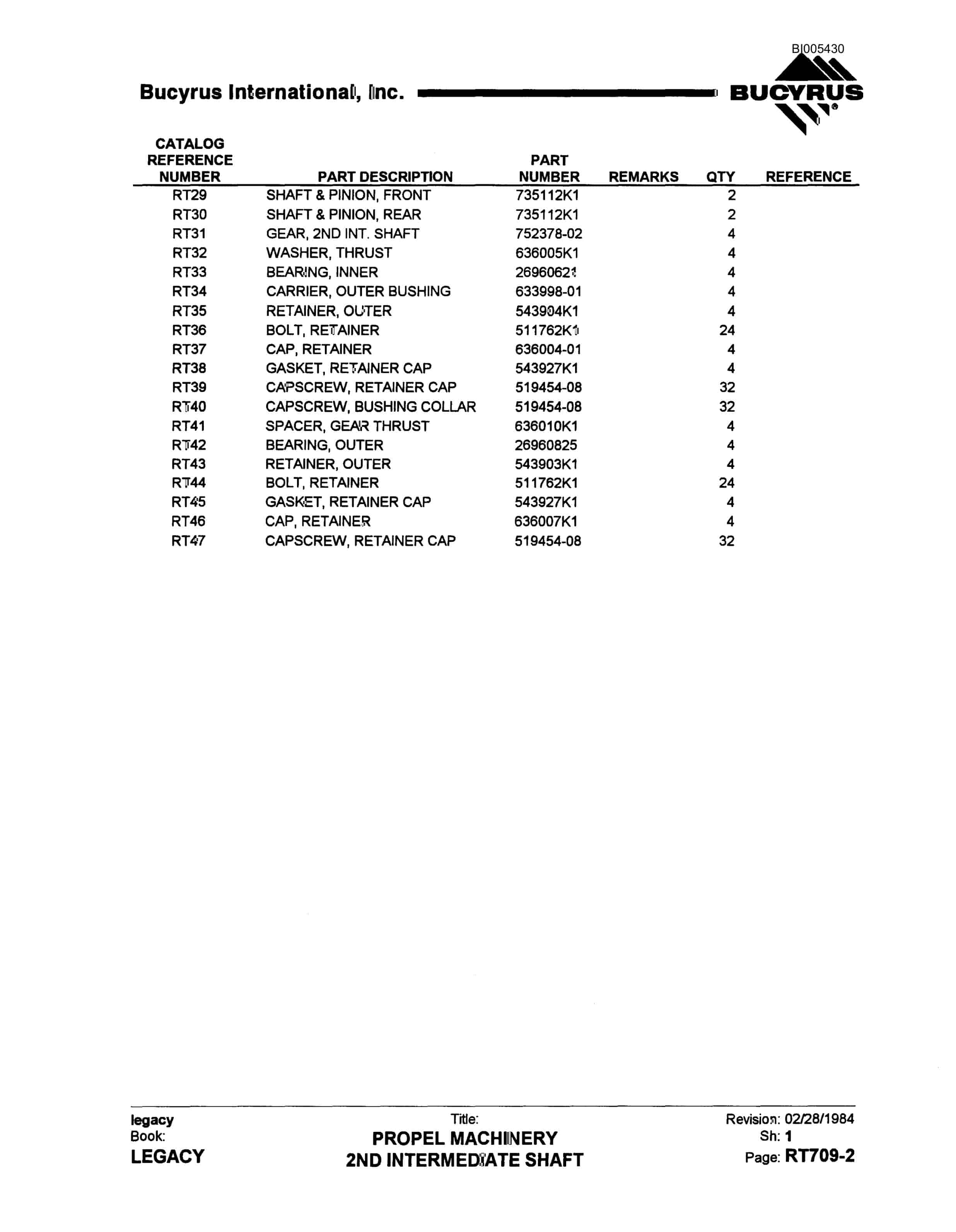 Bucyrus 2570W Dragline Parts Catalog BI005430-5