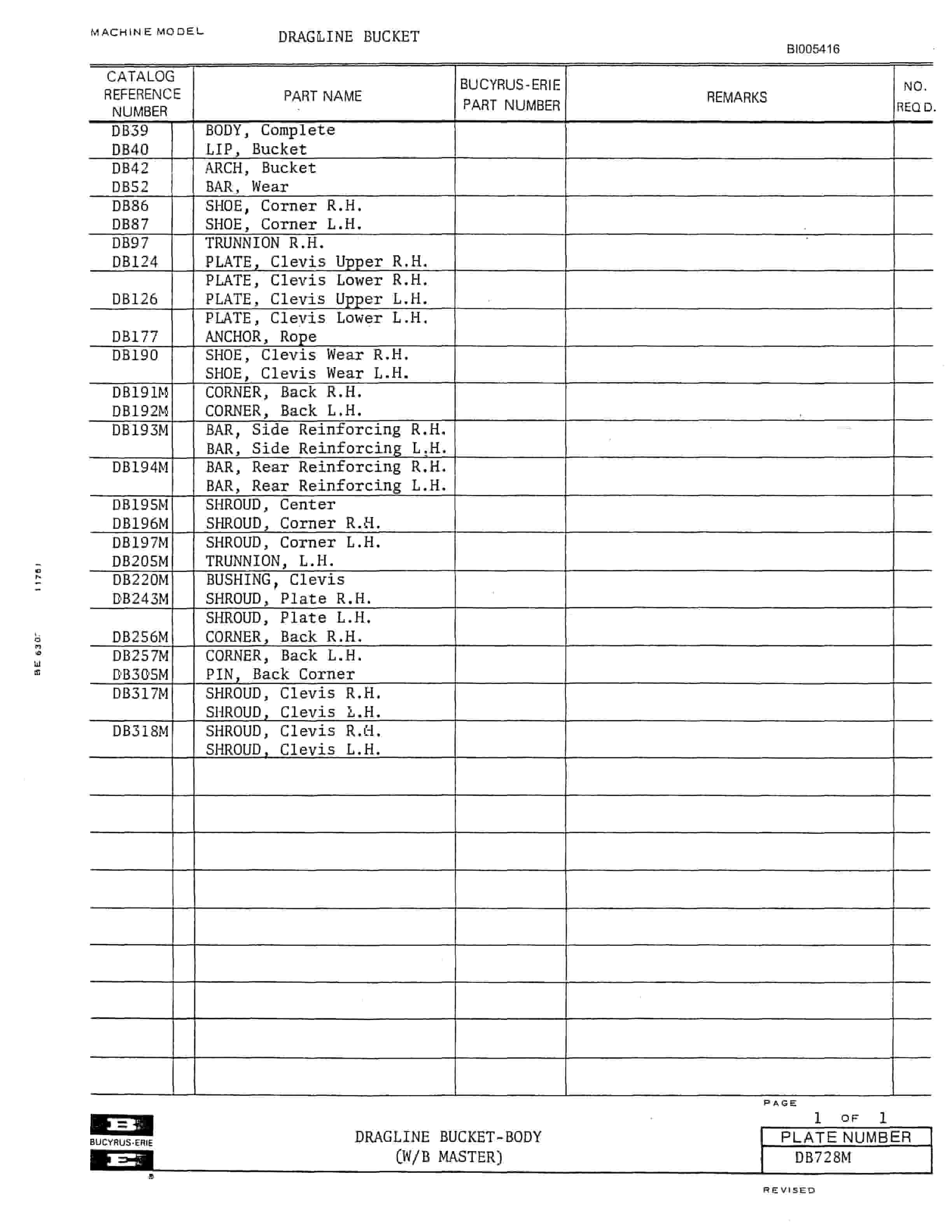 Bucyrus 2570W Parts Catalog BI005416-5