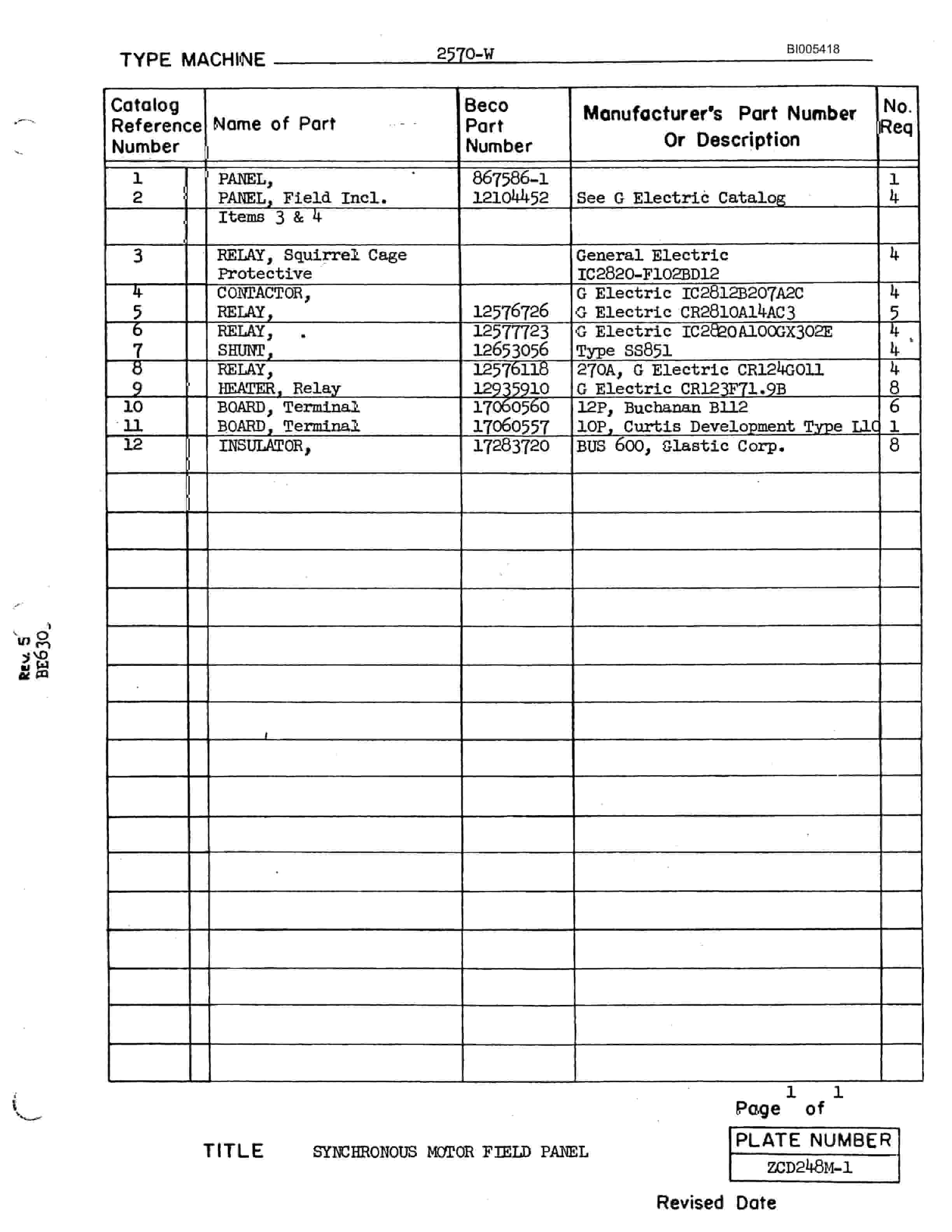 Bucyrus 2570W Parts Catalog BI005417-5