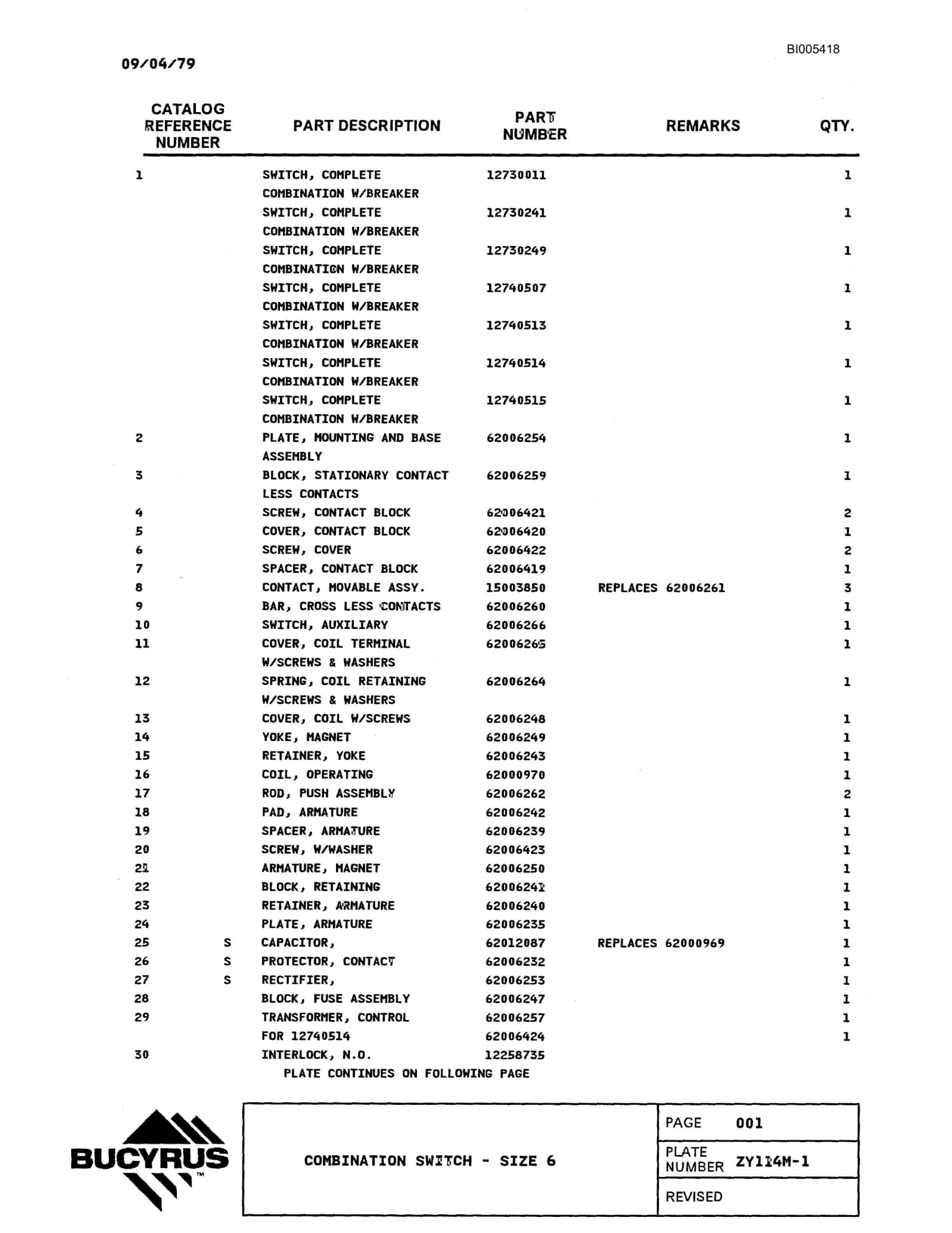 Bucyrus 2570W Parts Catalog BI005418-5