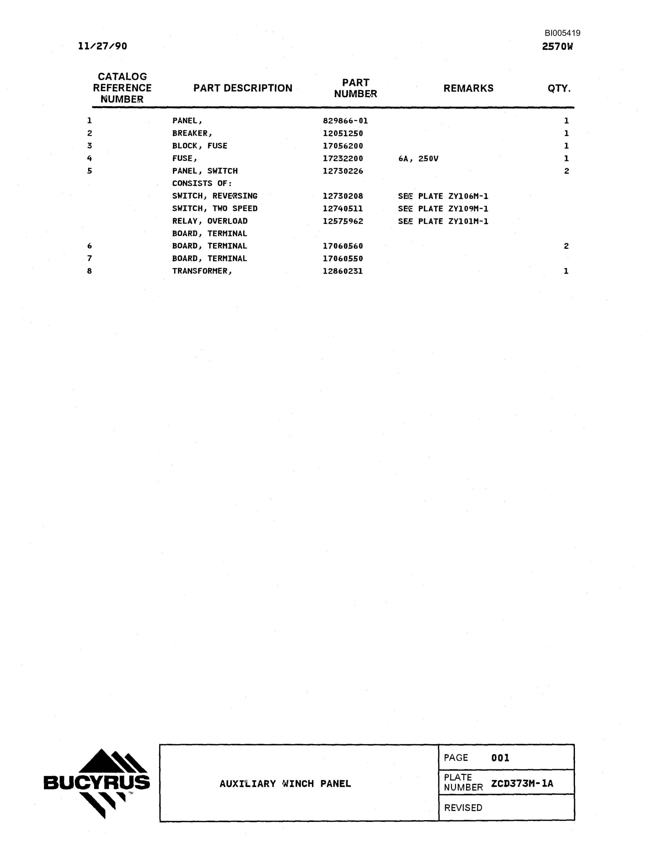 Bucyrus 2570W Parts Catalog BI005419-3