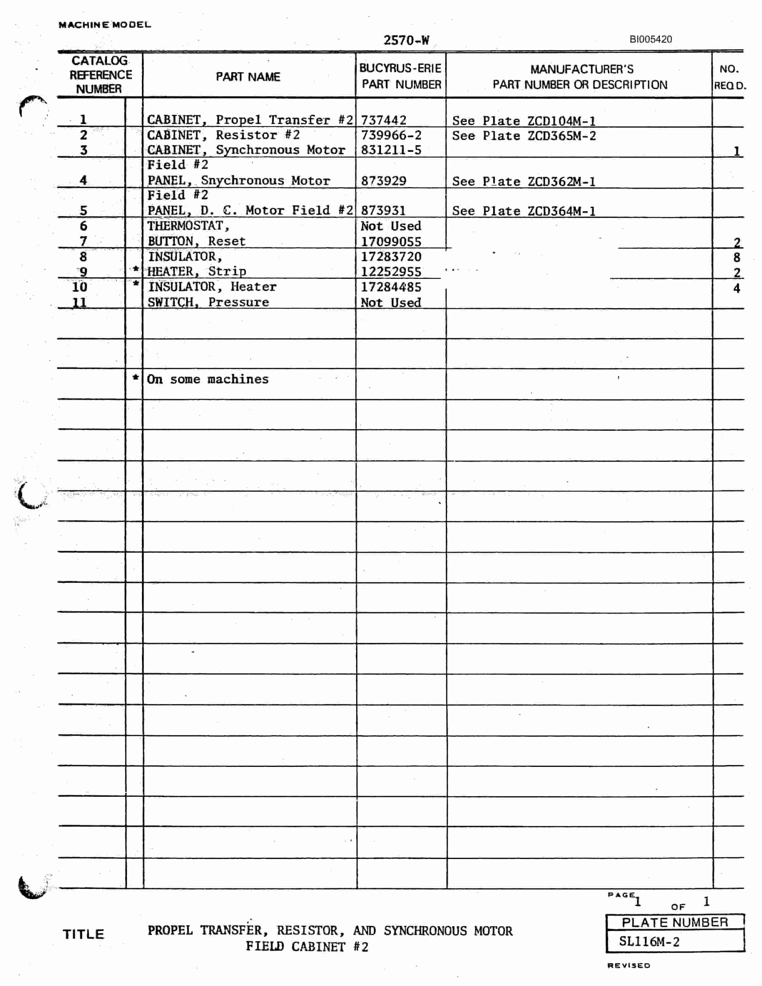 Bucyrus 2570W Parts Catalog BI005420-2