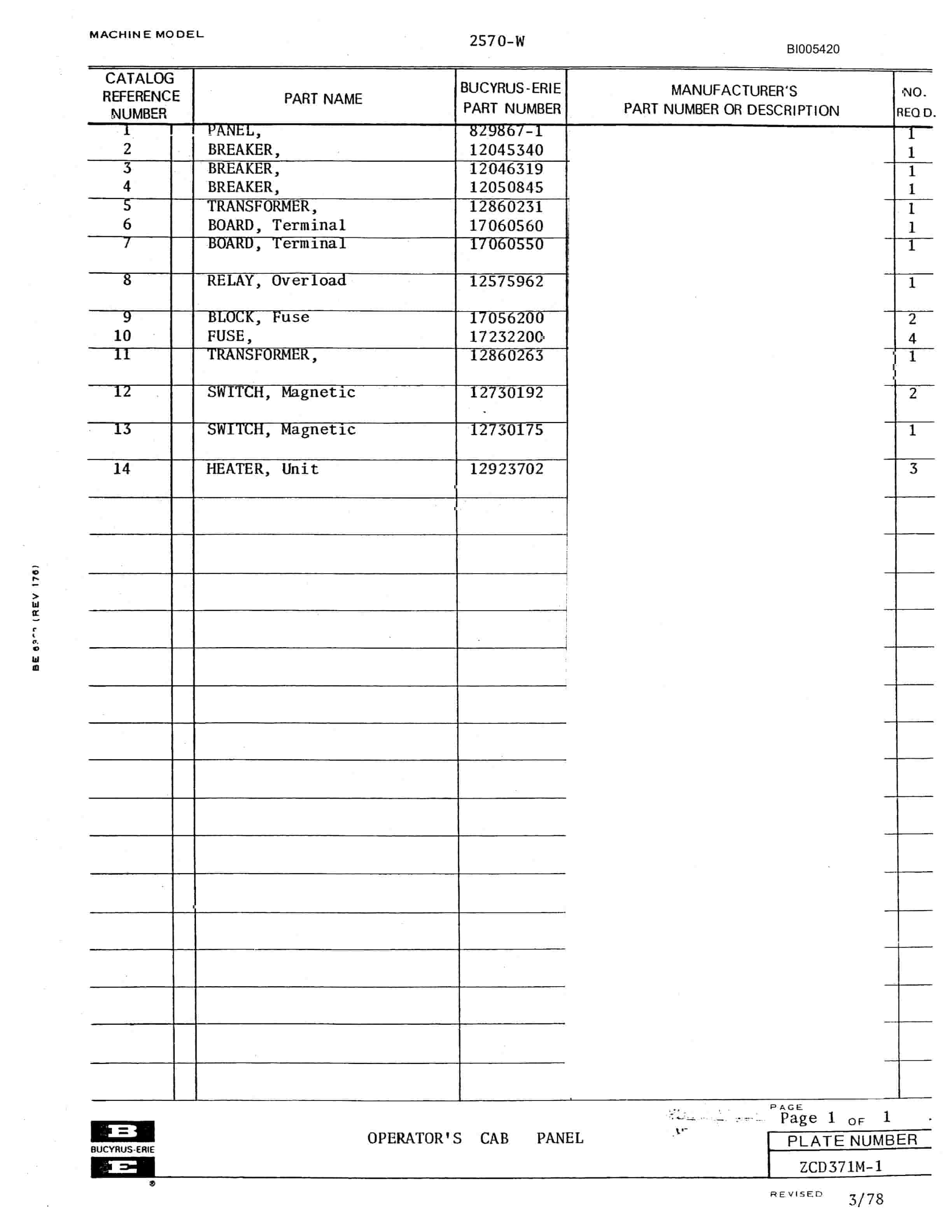 Bucyrus 2570W Parts Catalog BI005420-4