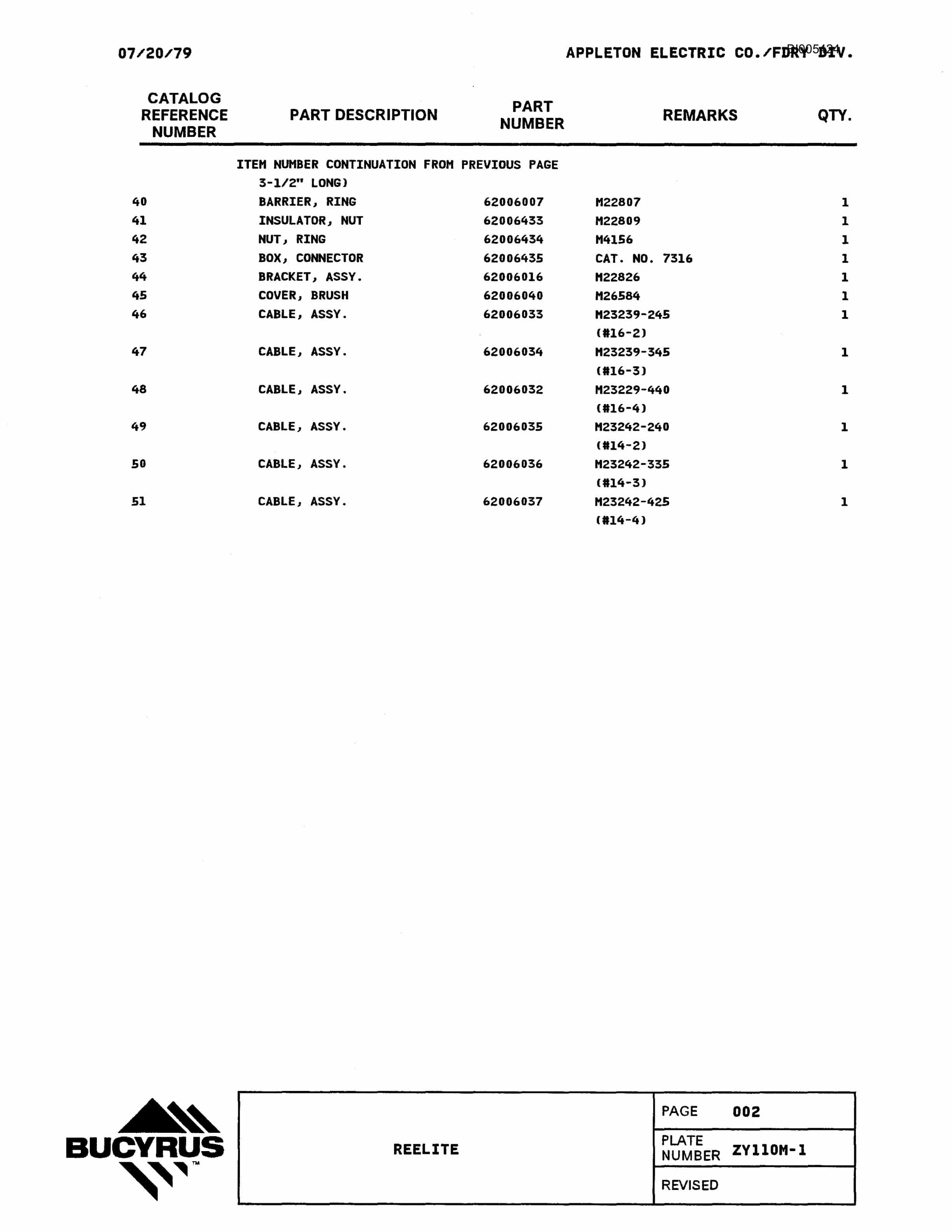 Bucyrus 2570W Parts Catalog BI005424-5
