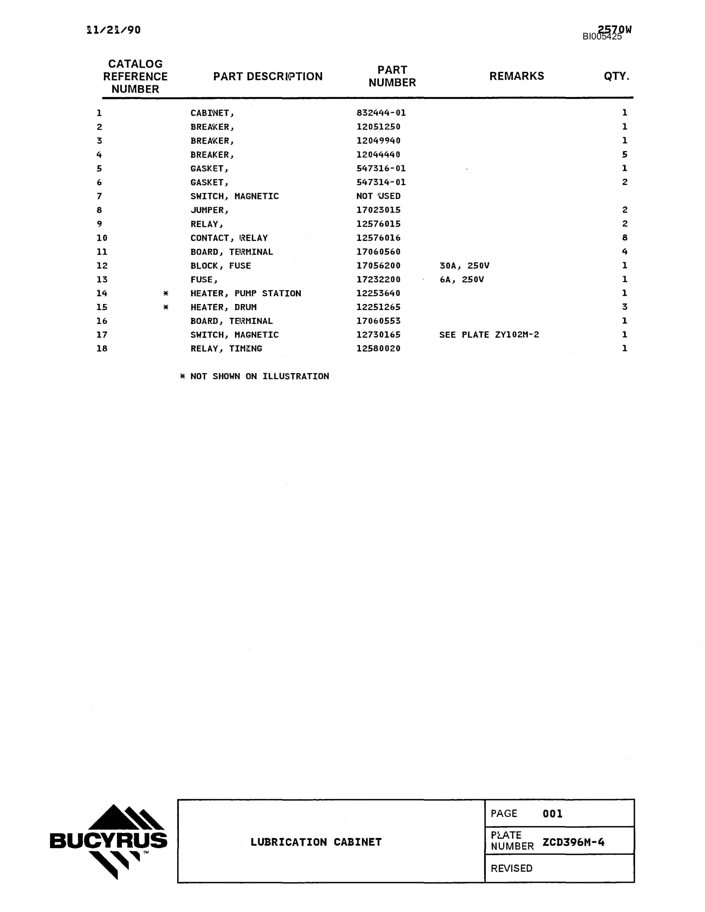 Bucyrus 2570W Parts Catalog BI005425-3
