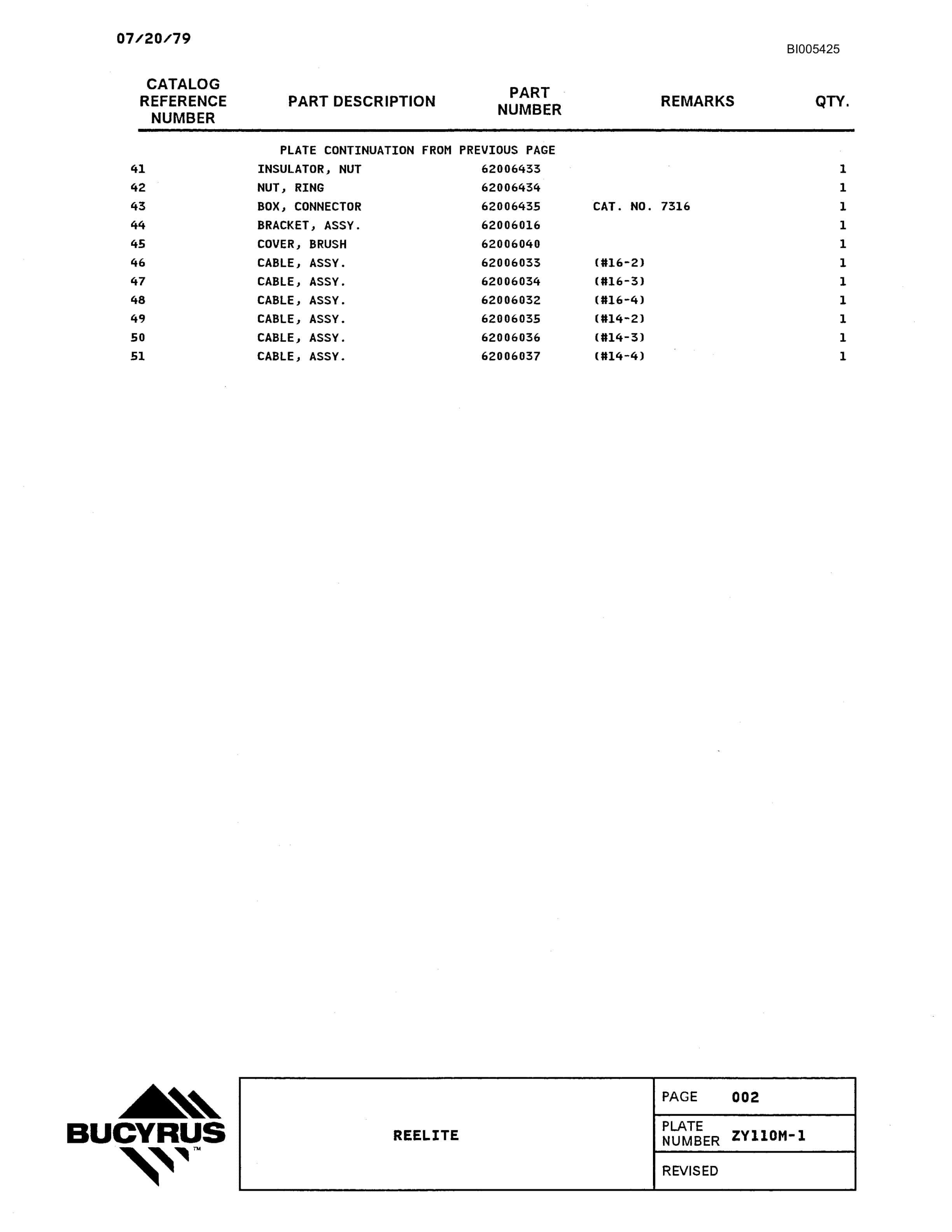 Bucyrus 2570W Parts Catalog BI005425-5