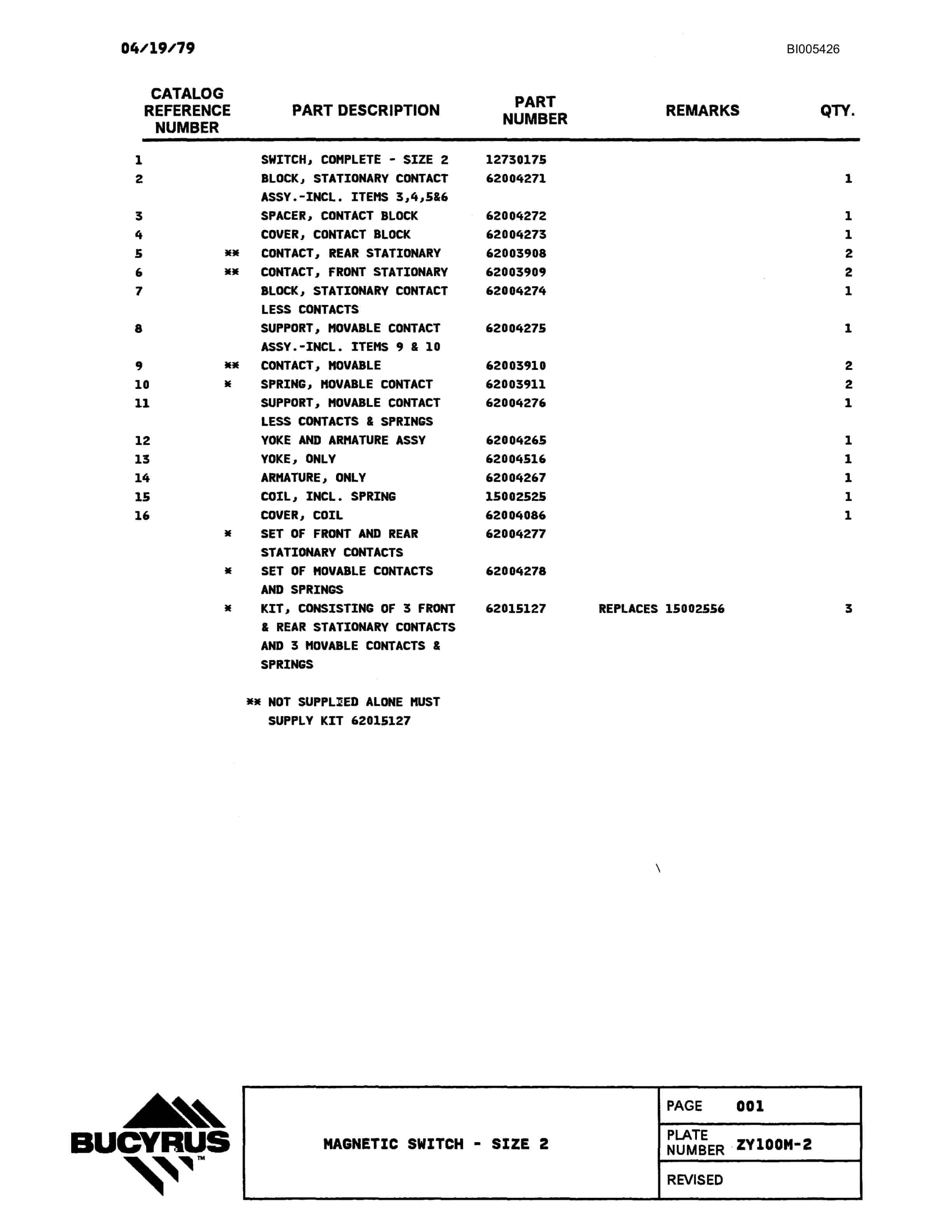 Bucyrus 2570W Parts Catalog BI005426-4
