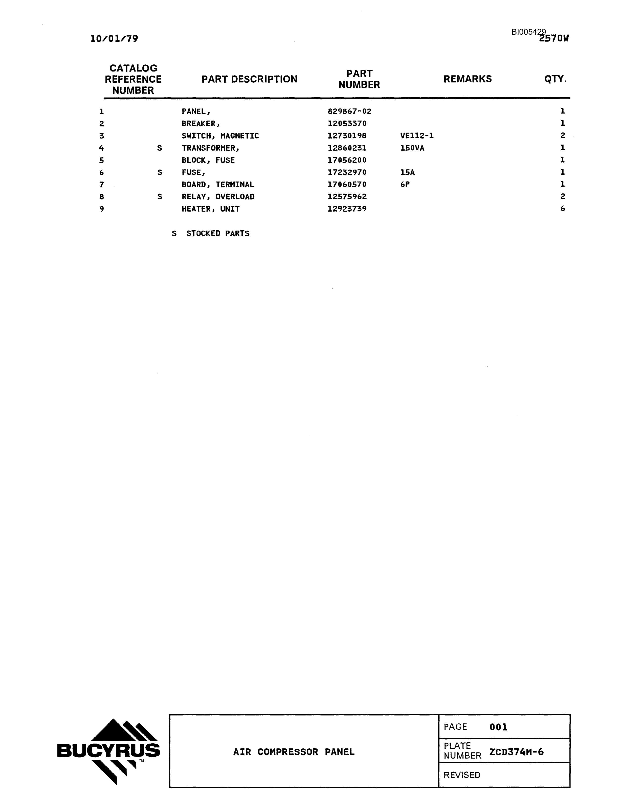 Bucyrus 2570W Parts Catalog BI005429-3