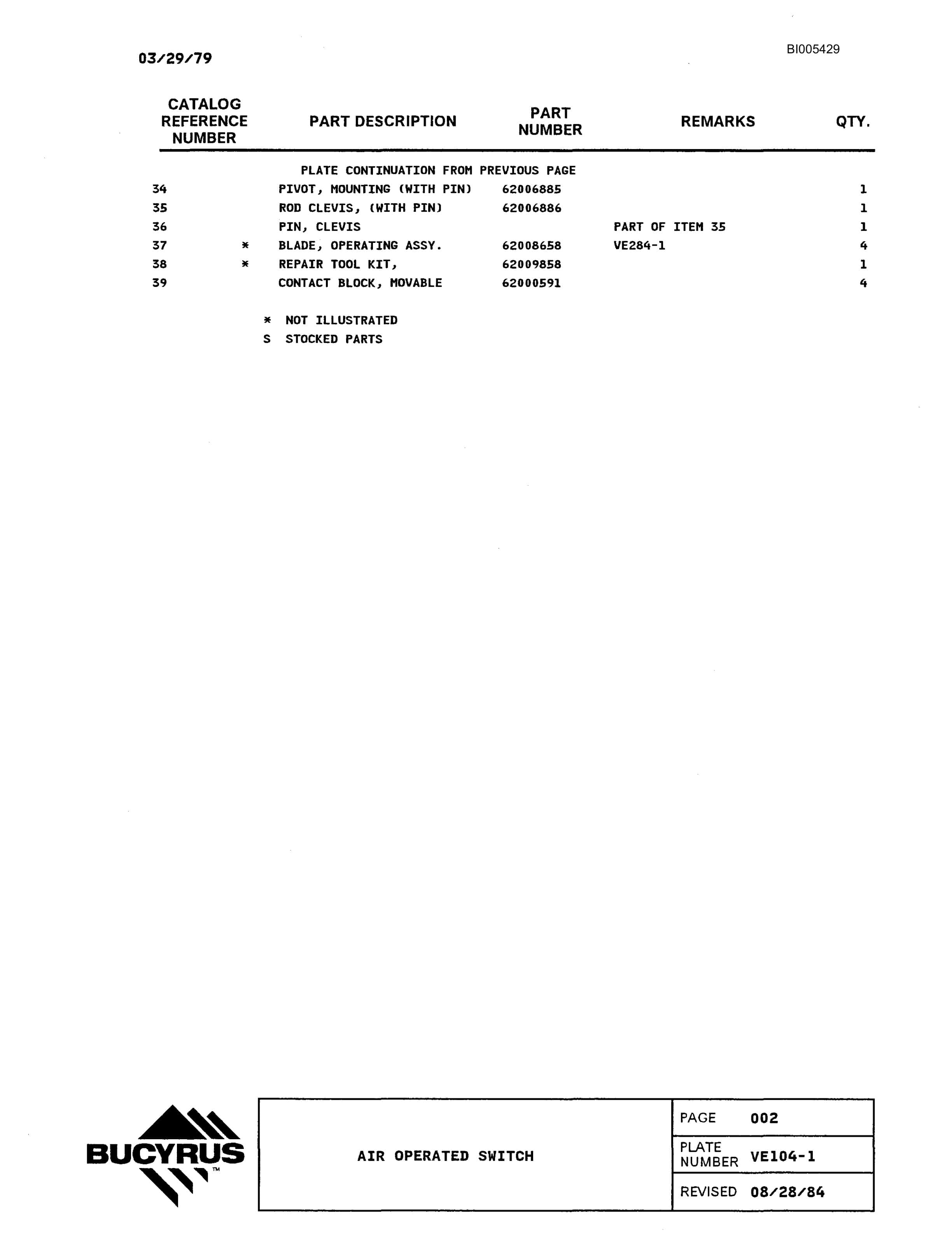 Bucyrus 2570W Parts Catalog BI005429-4