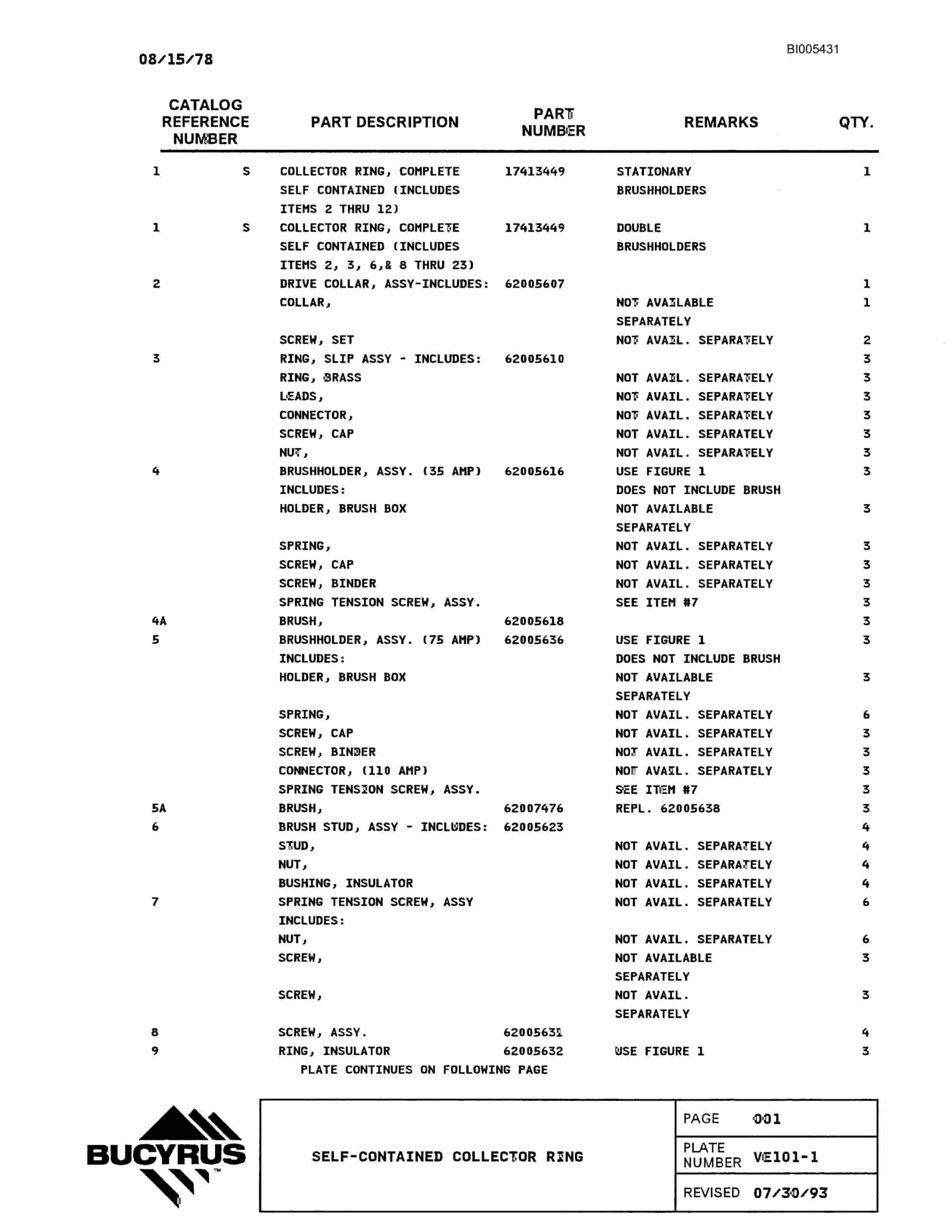 Bucyrus 2570W Parts Catalog BI005431-4