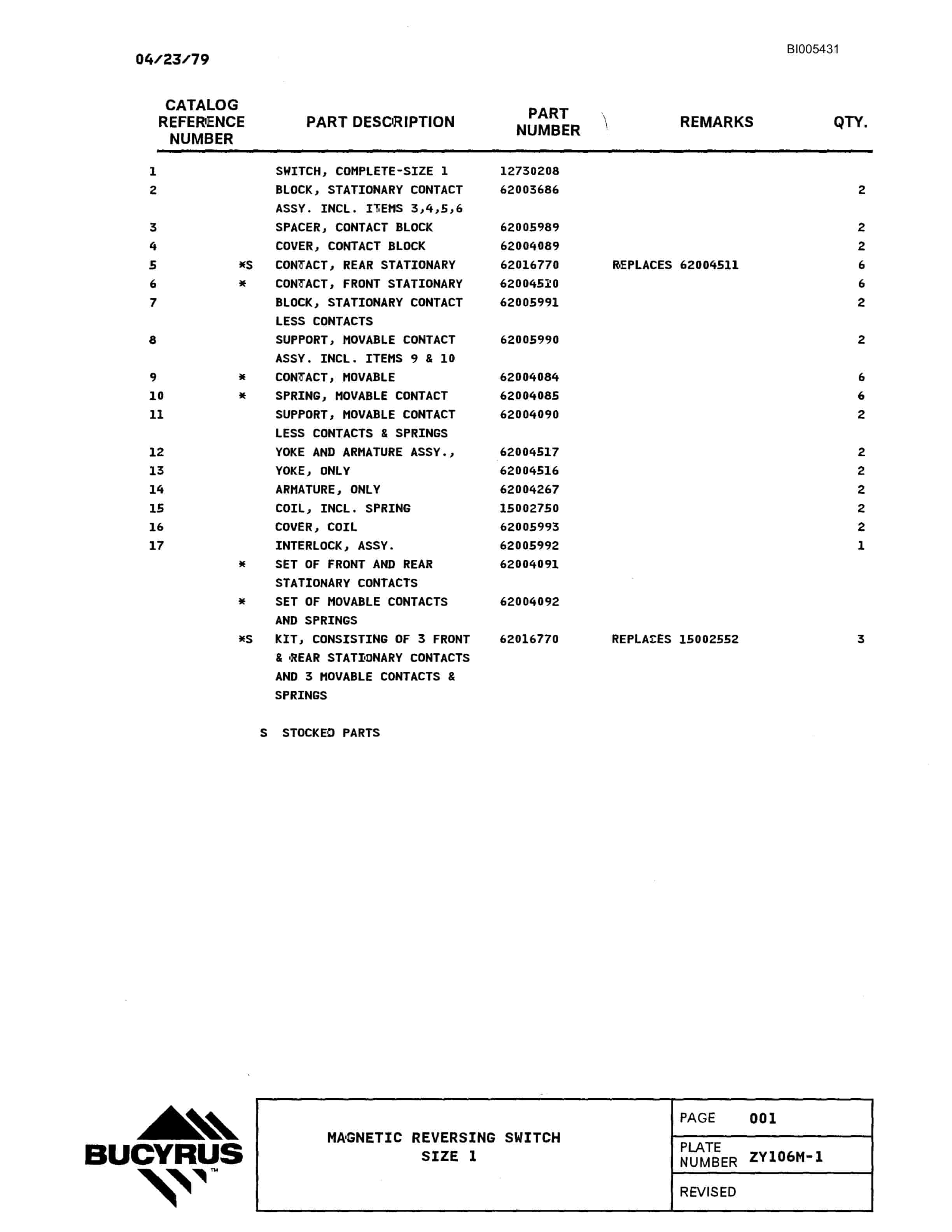 Bucyrus 2570W Parts Catalog BI005431-5