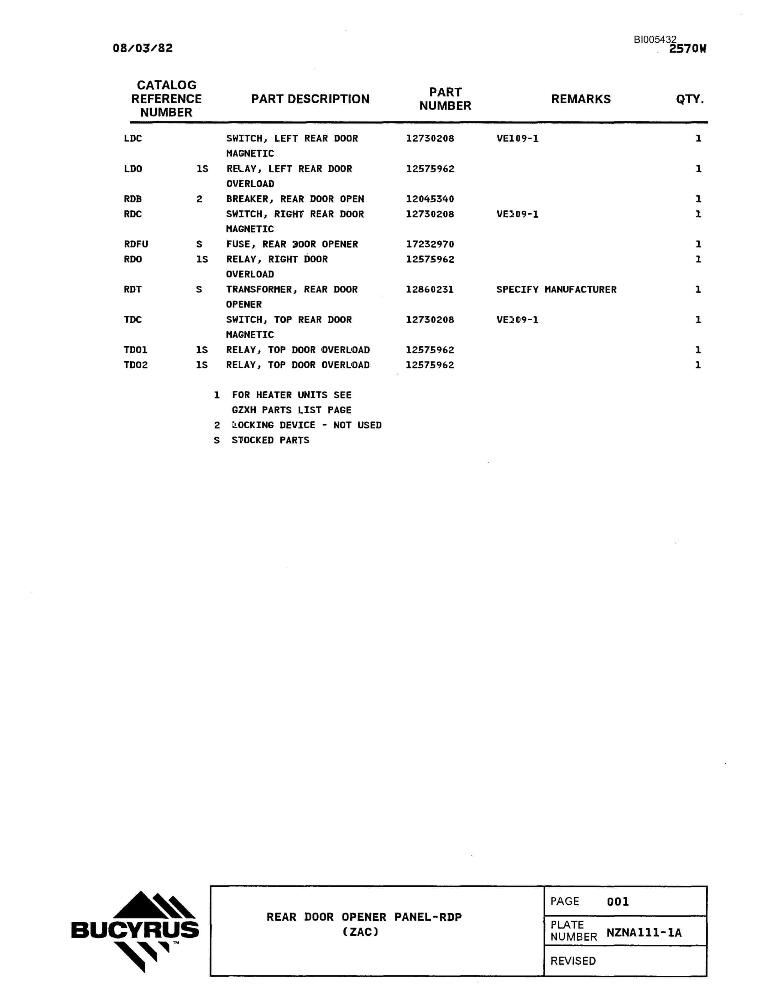 Bucyrus 2570W Parts Catalog BI005432-2
