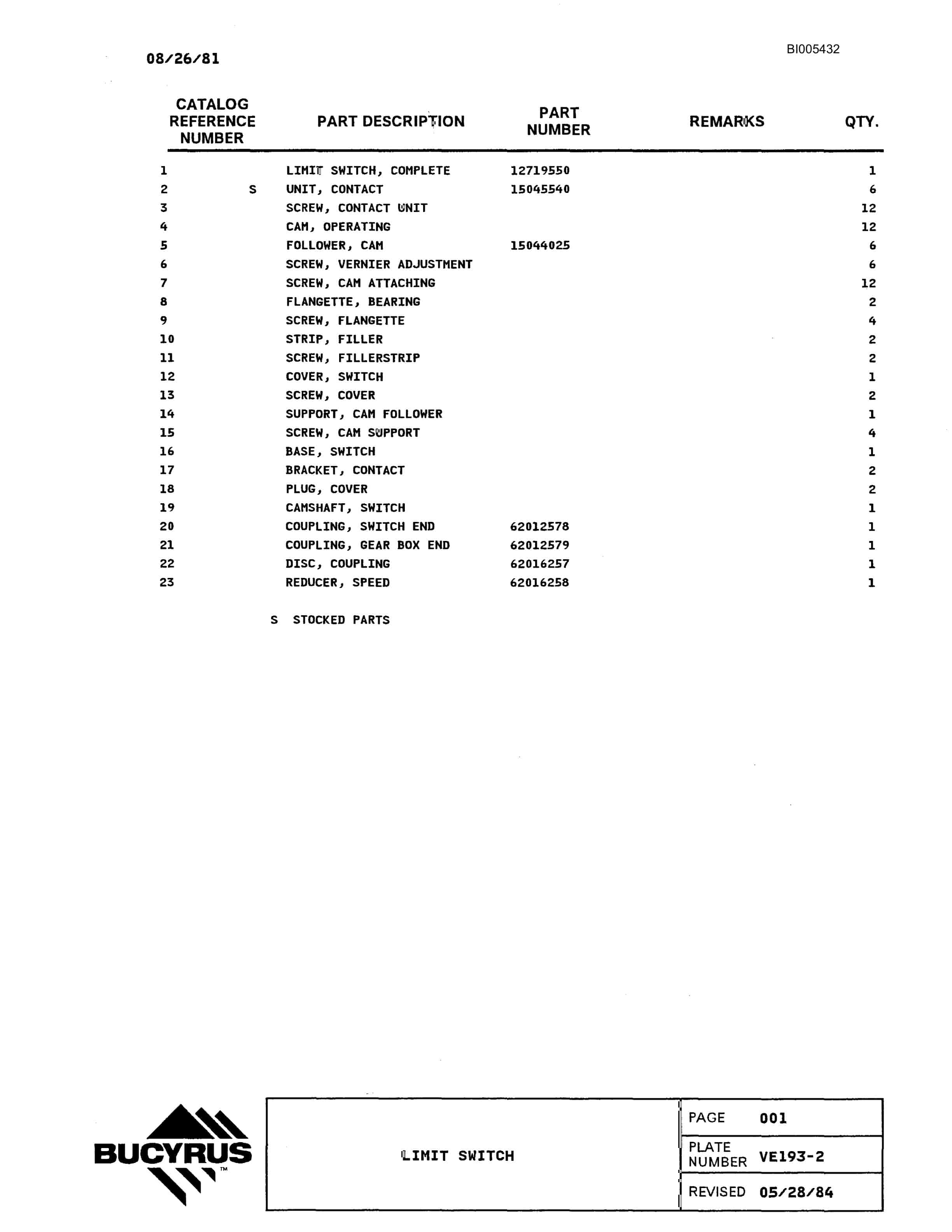 Bucyrus 2570W Parts Catalog BI005432-5