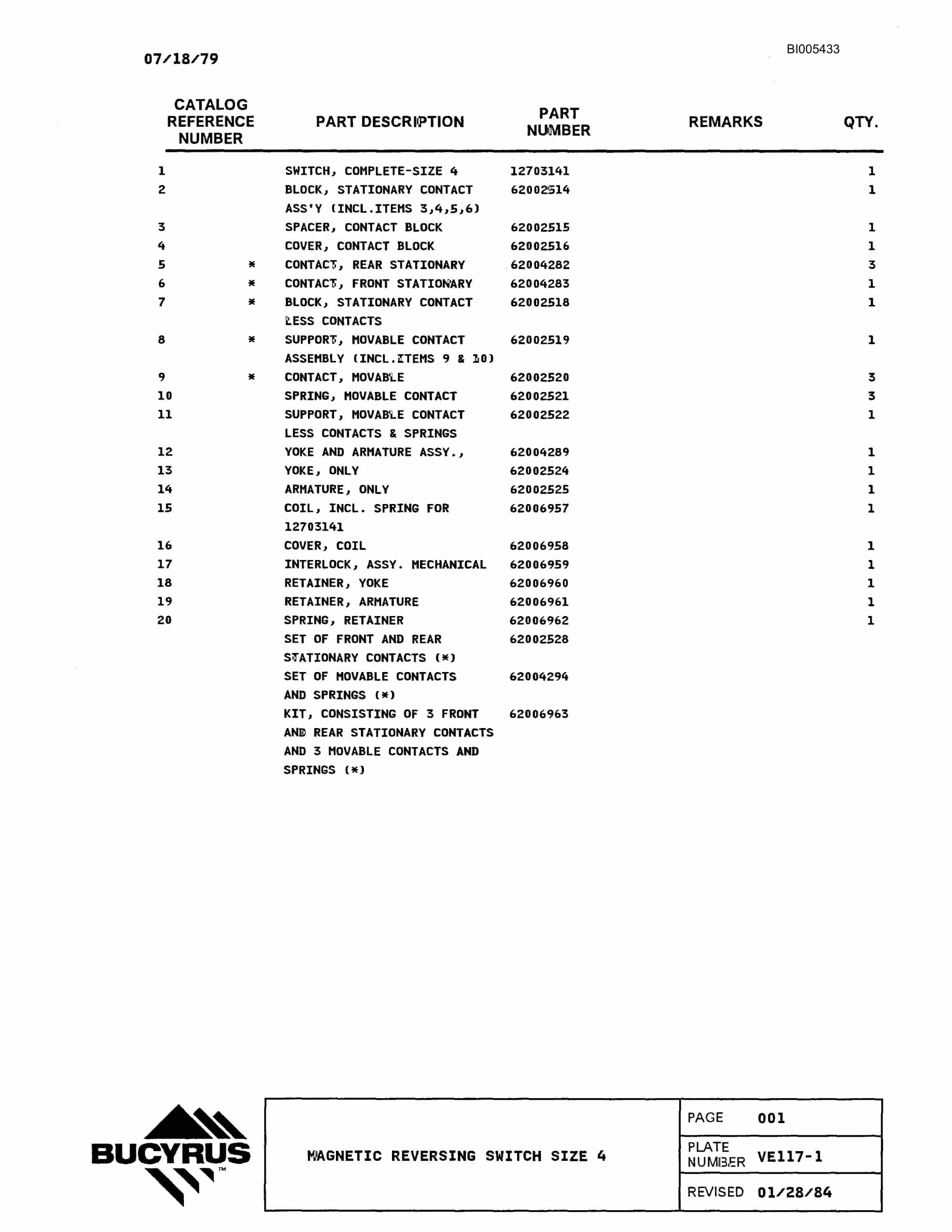 Bucyrus 2570W Parts Catalog BI005433-4