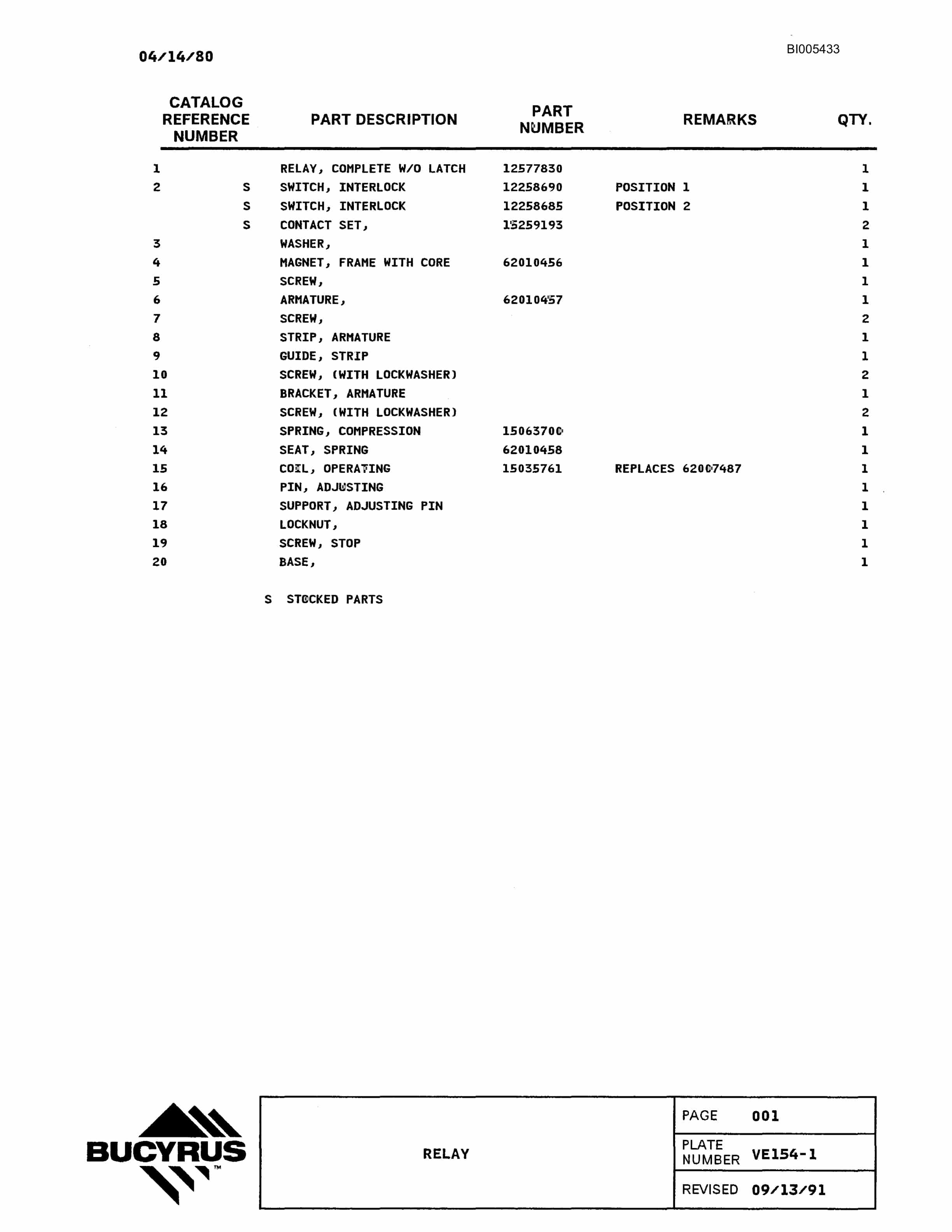 Bucyrus 2570W Parts Catalog BI005433-5