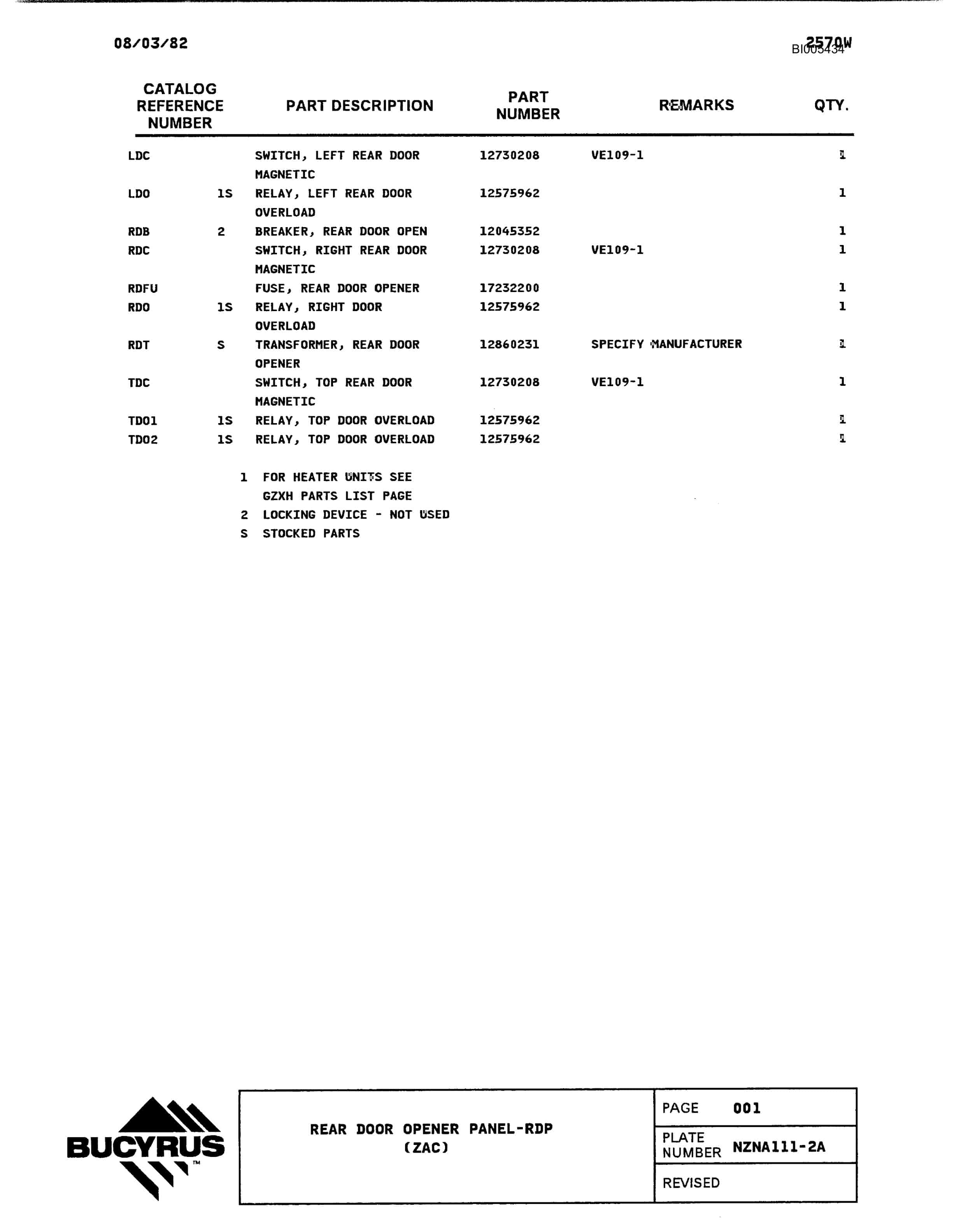 Bucyrus 2570W Parts Catalog BI005434-2