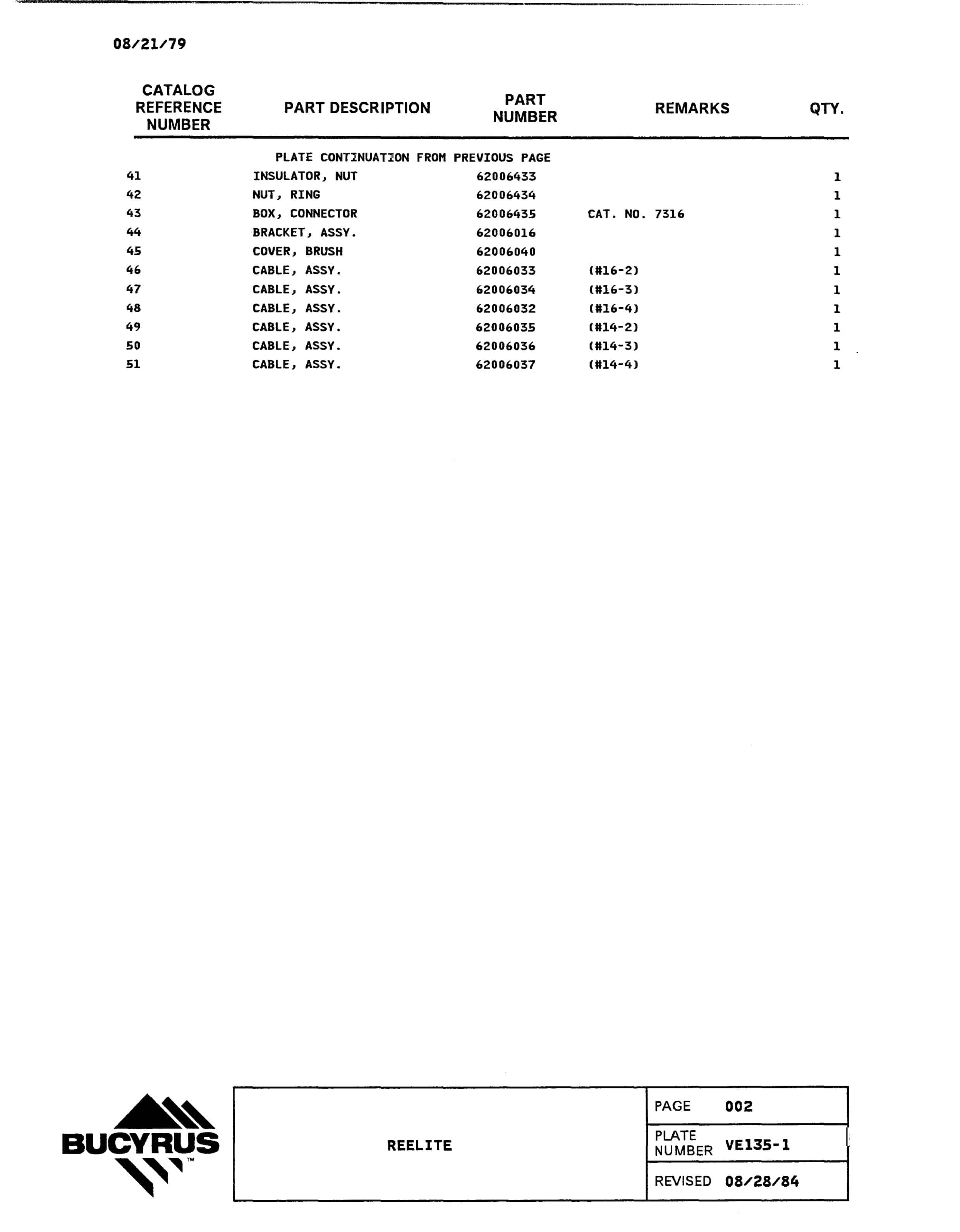 Bucyrus 2570W Parts Catalog BI005434-4