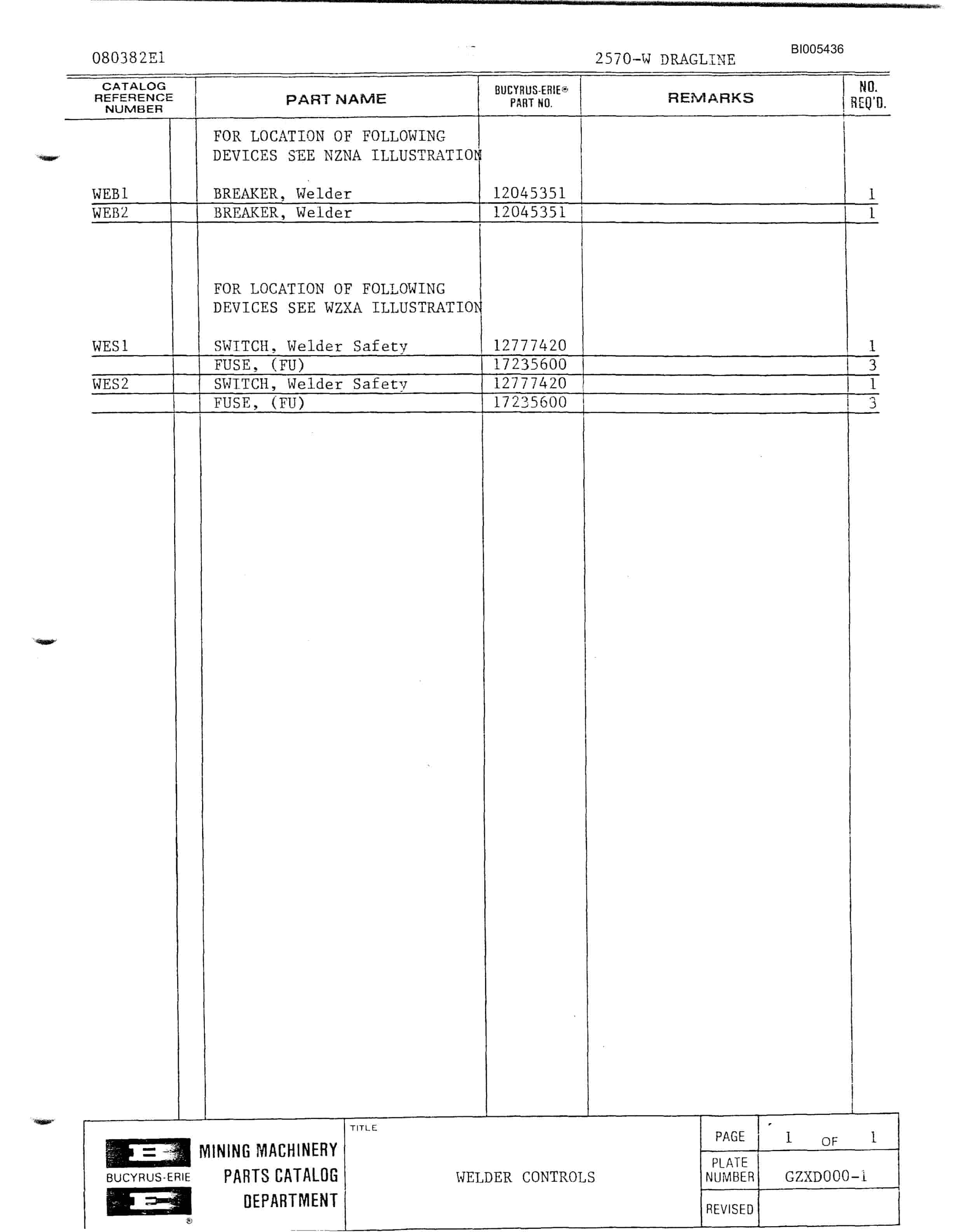 Bucyrus 2570W Parts Catalog BI005436-2
