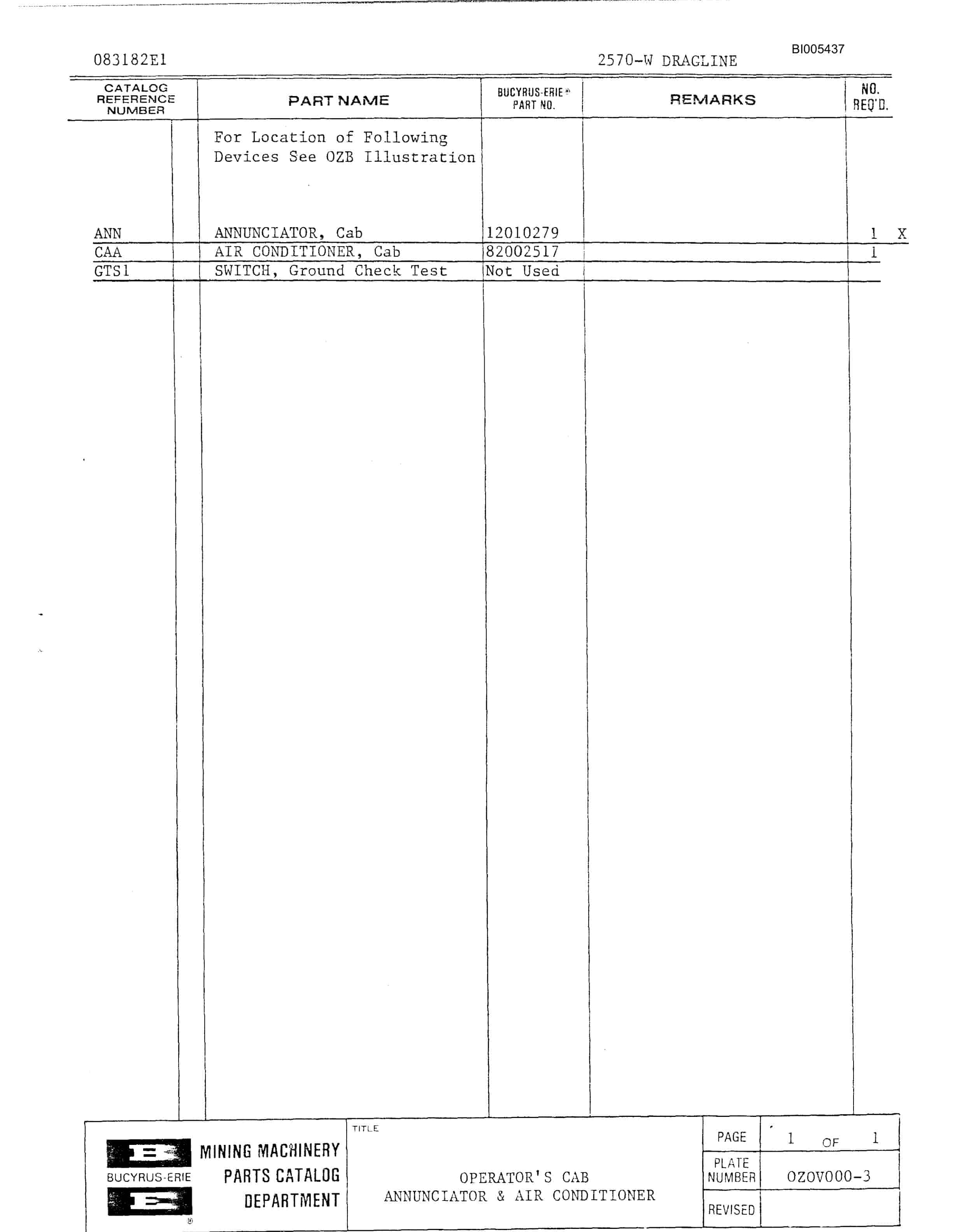 Bucyrus 2570W Parts Catalog BI005437-3