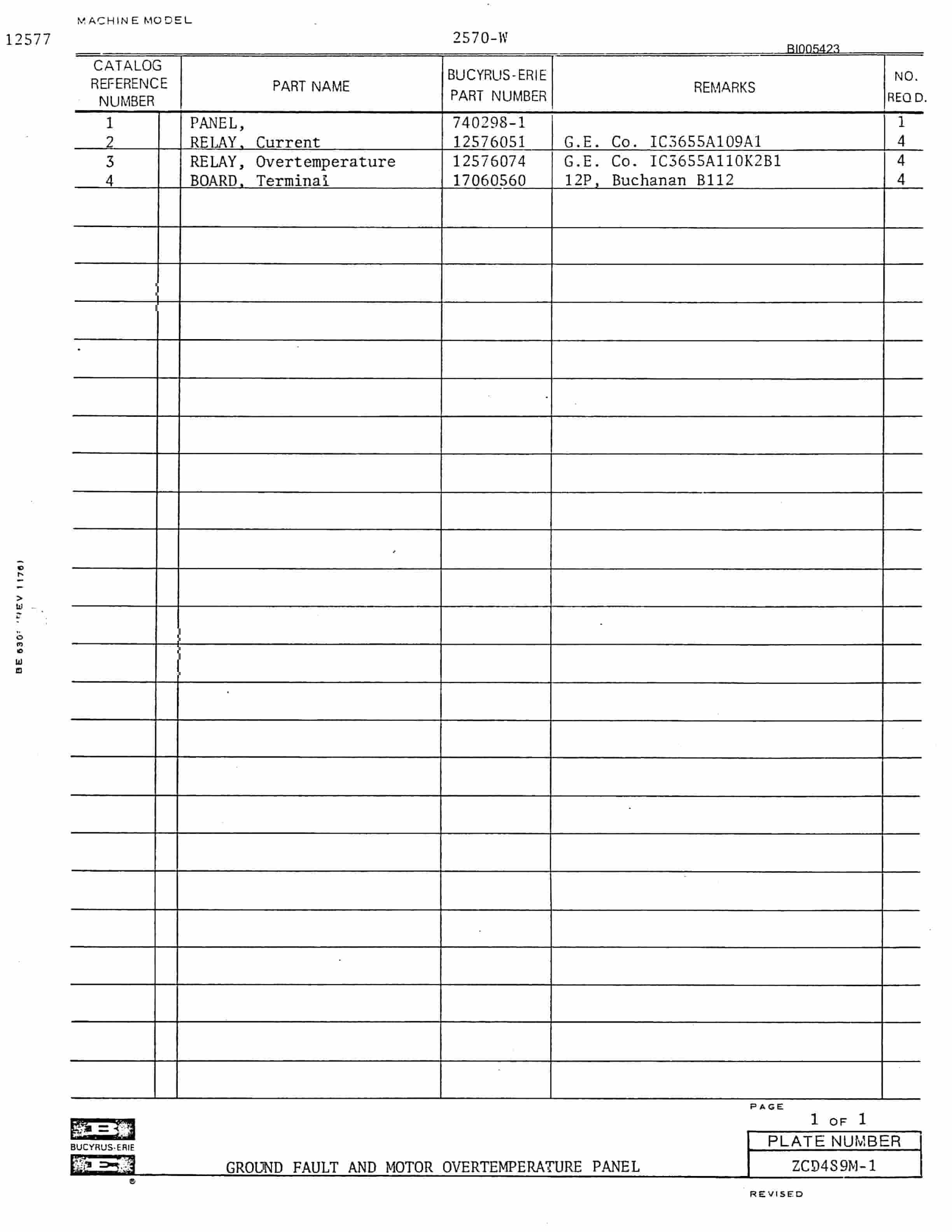 Bucyrus 2570W Walking Dragline Parts Catalog BI005423-2