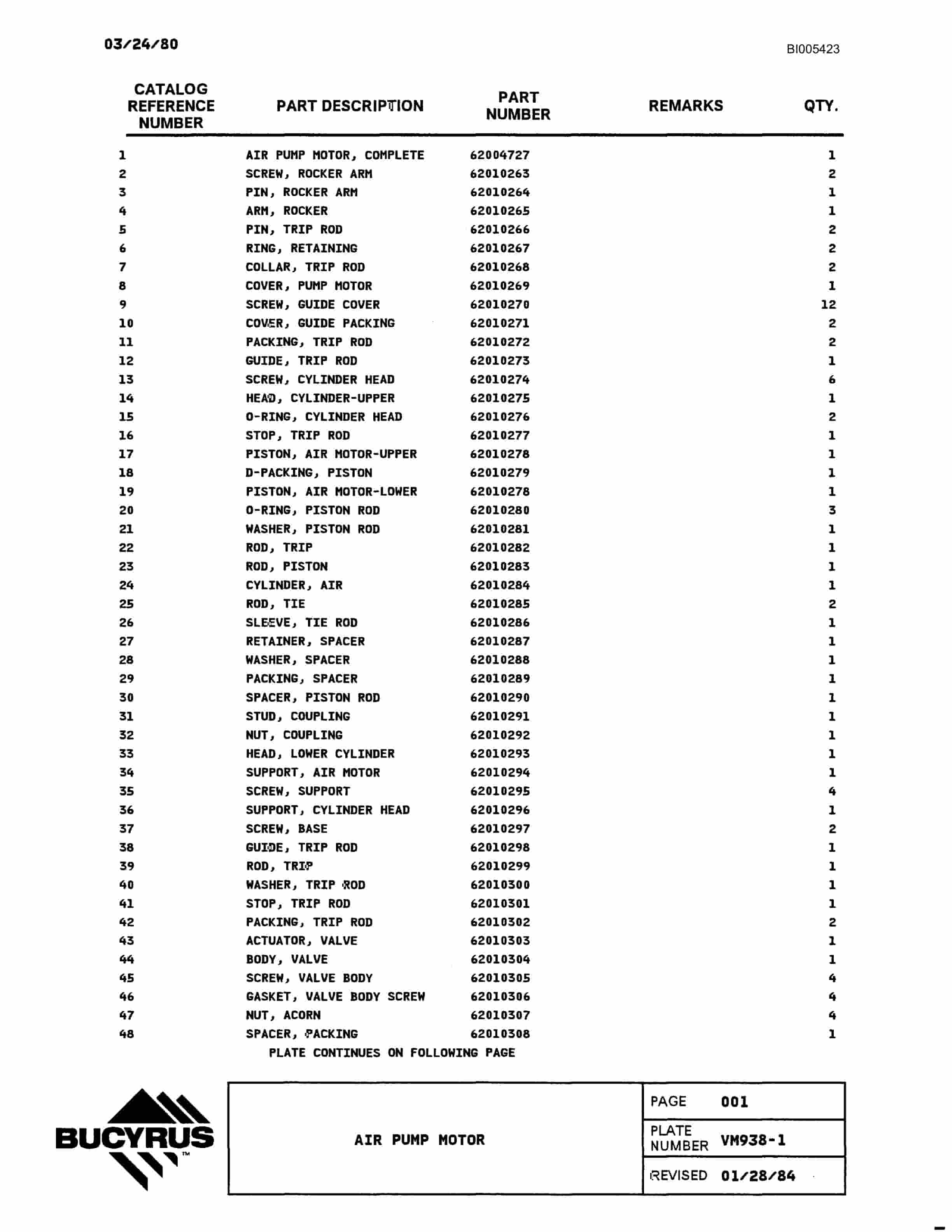 Bucyrus 2570W Walking Dragline Parts Catalog BI005423-3