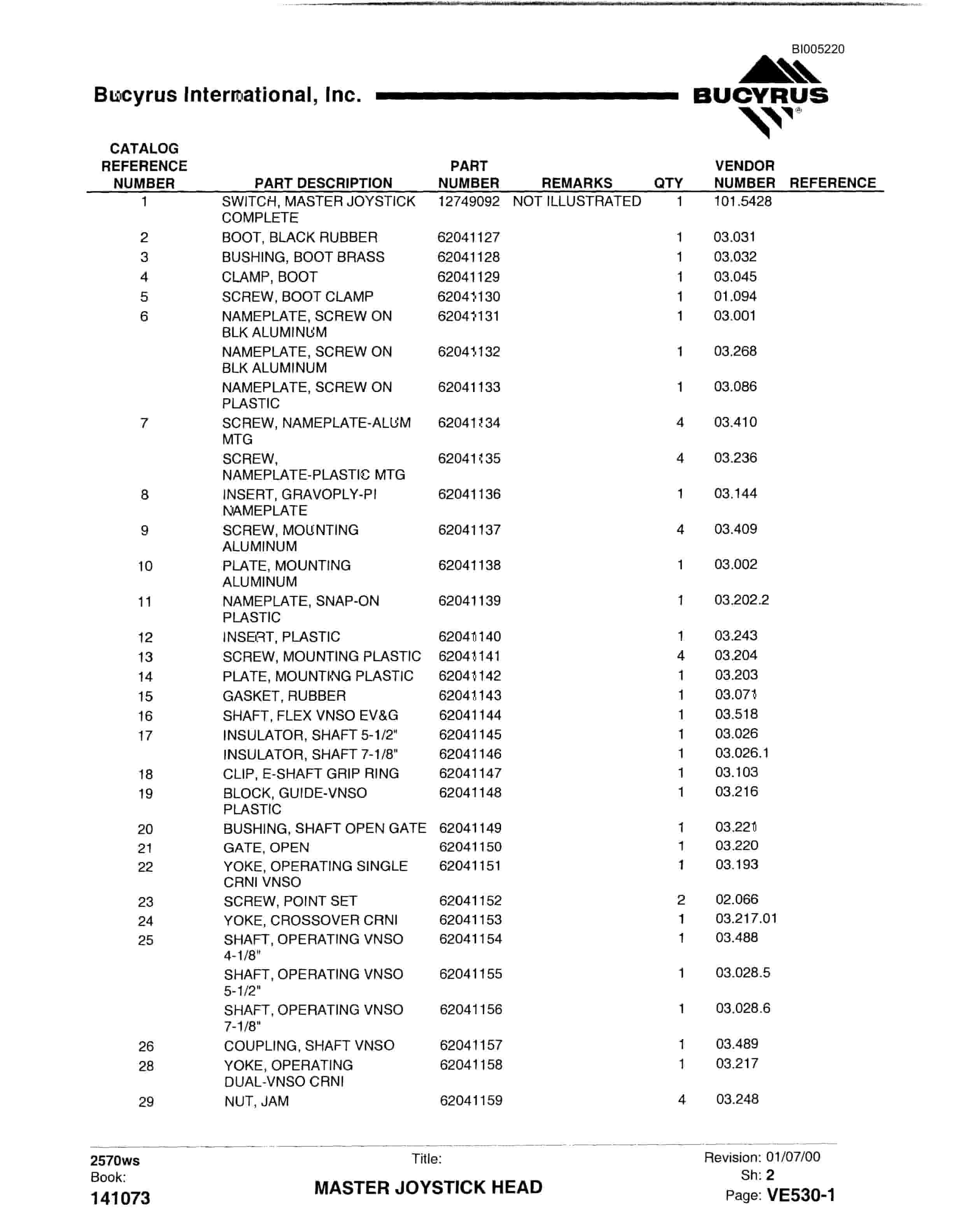 Bucyrus 2570WS Walking Dragline Parts Catalog BI005220-3