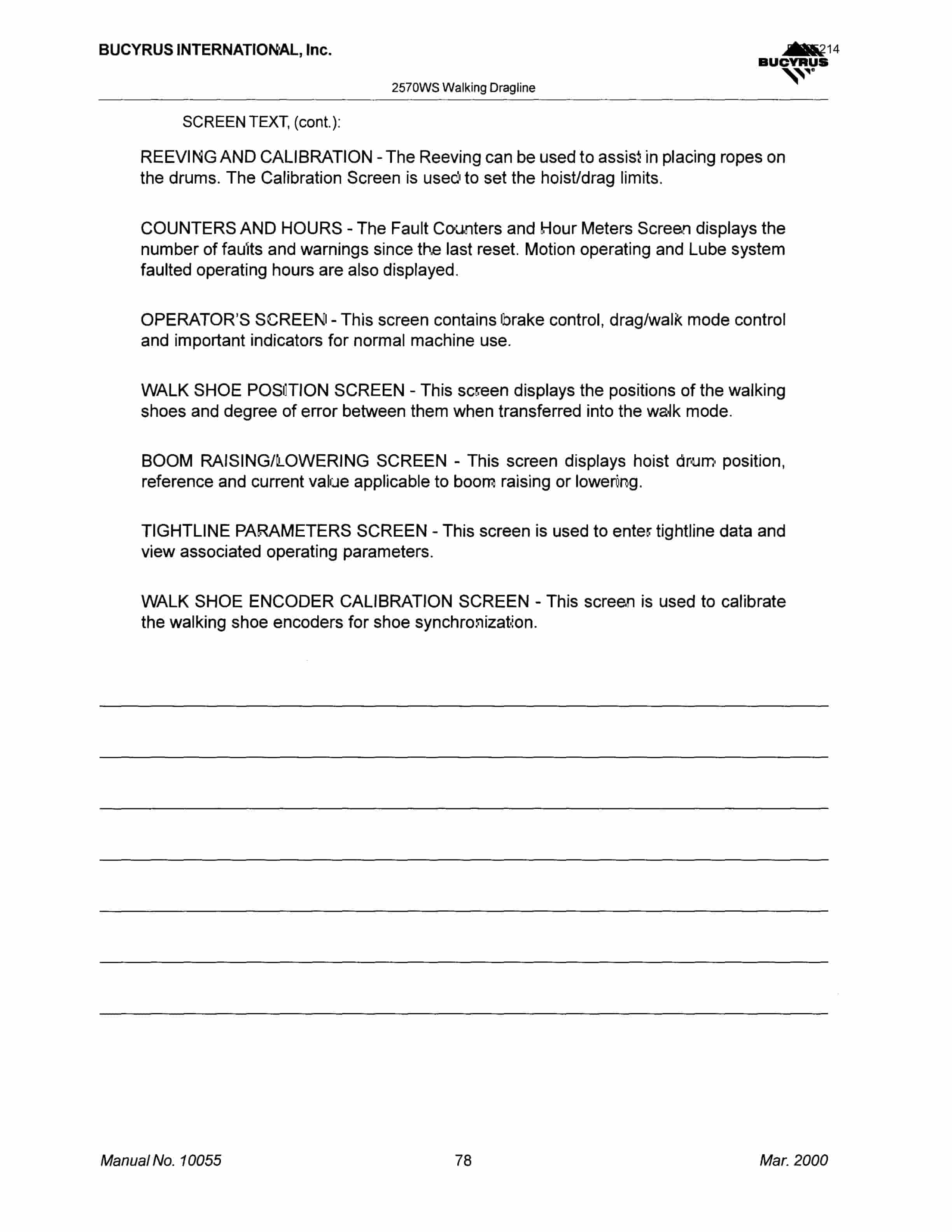 Bucyrus 2570WS Walking Dragline Technical Manual BI005214-5